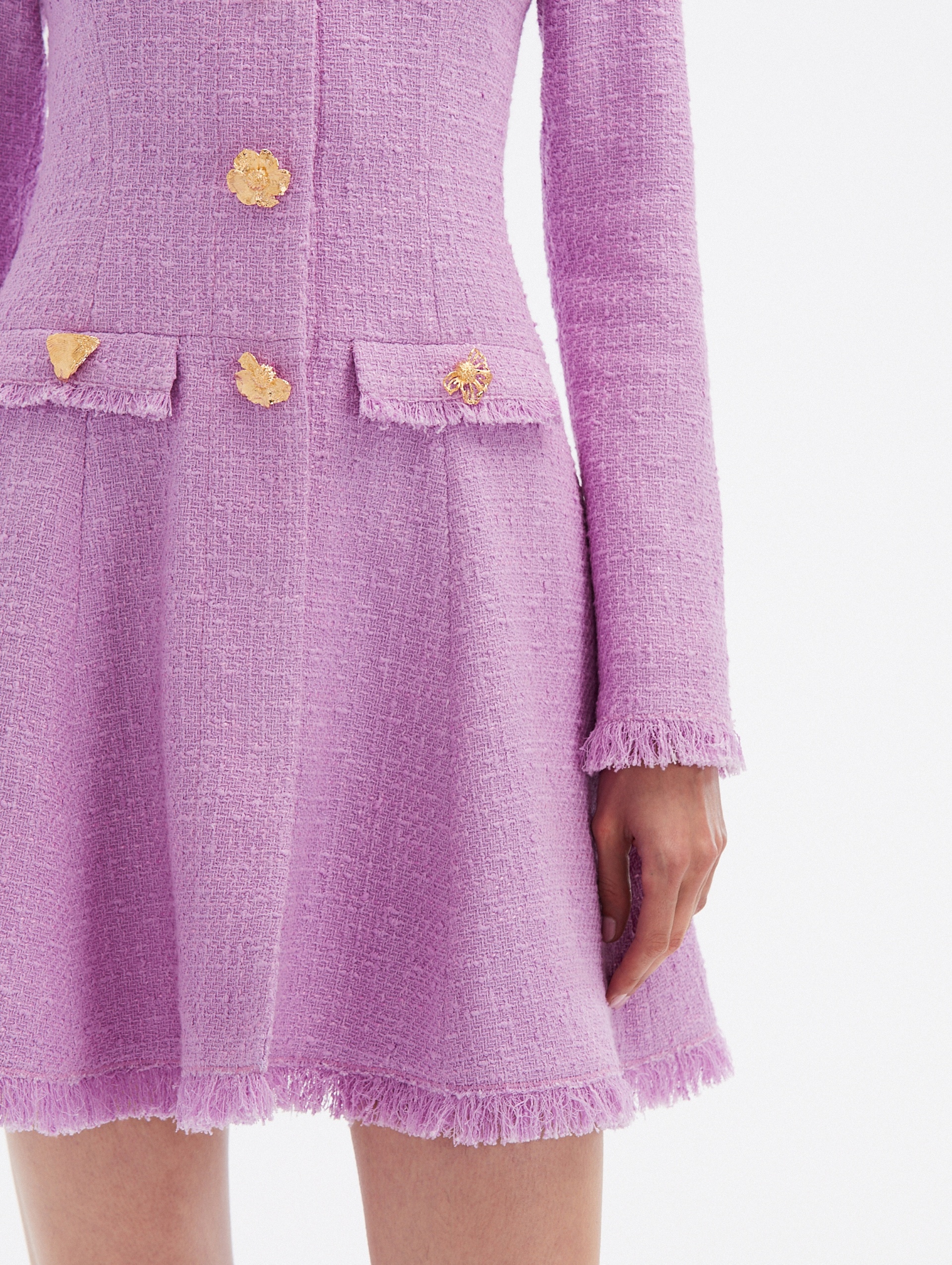 ZIP FRONT COTTON TWEED DRESS - 4