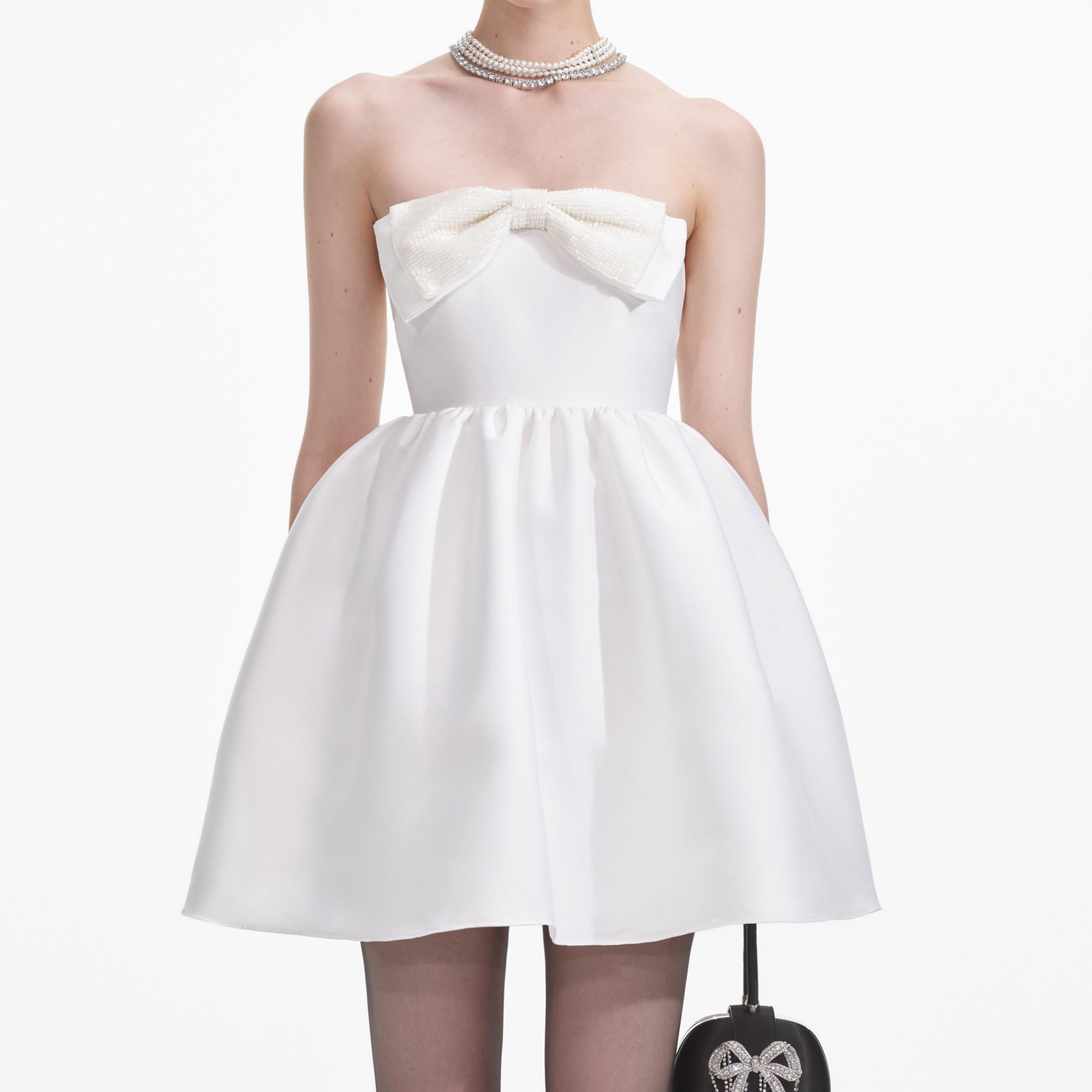 White Taffeta Bandeau Mini Dress - 4