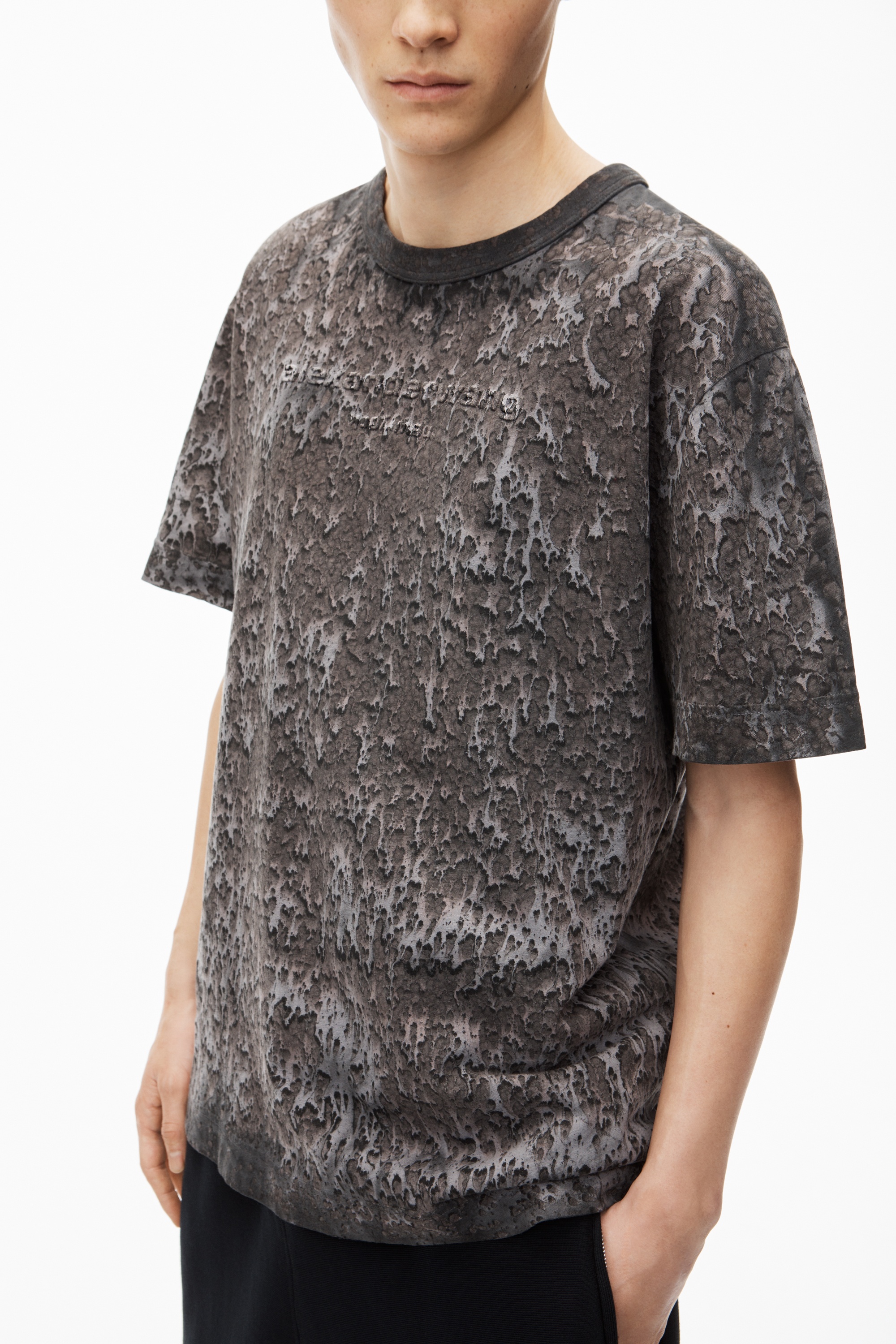 Logo Embossed Splatter Wash T-Shirt in Cotton Hemp Jersey - 3