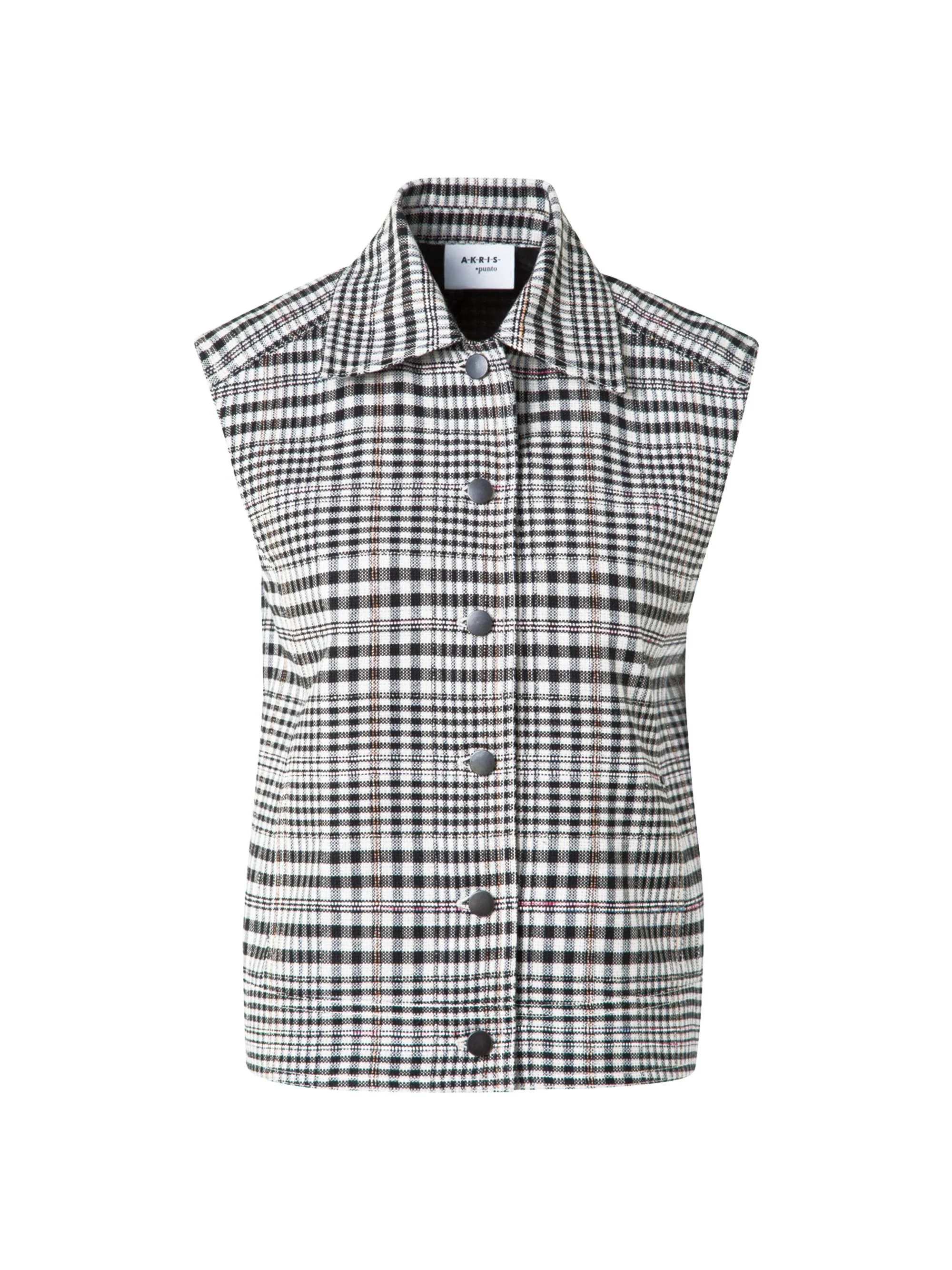 Women's Plaid Kent Collar Vest - Cream Black - 1