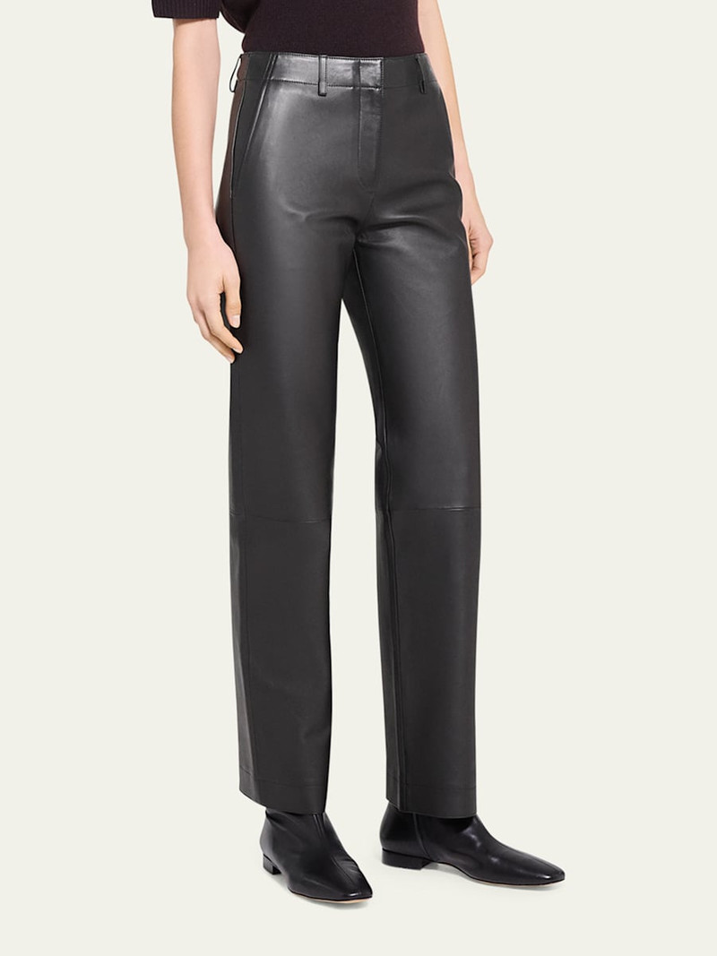 Straight-Leg Lambskin Leather Pants 4