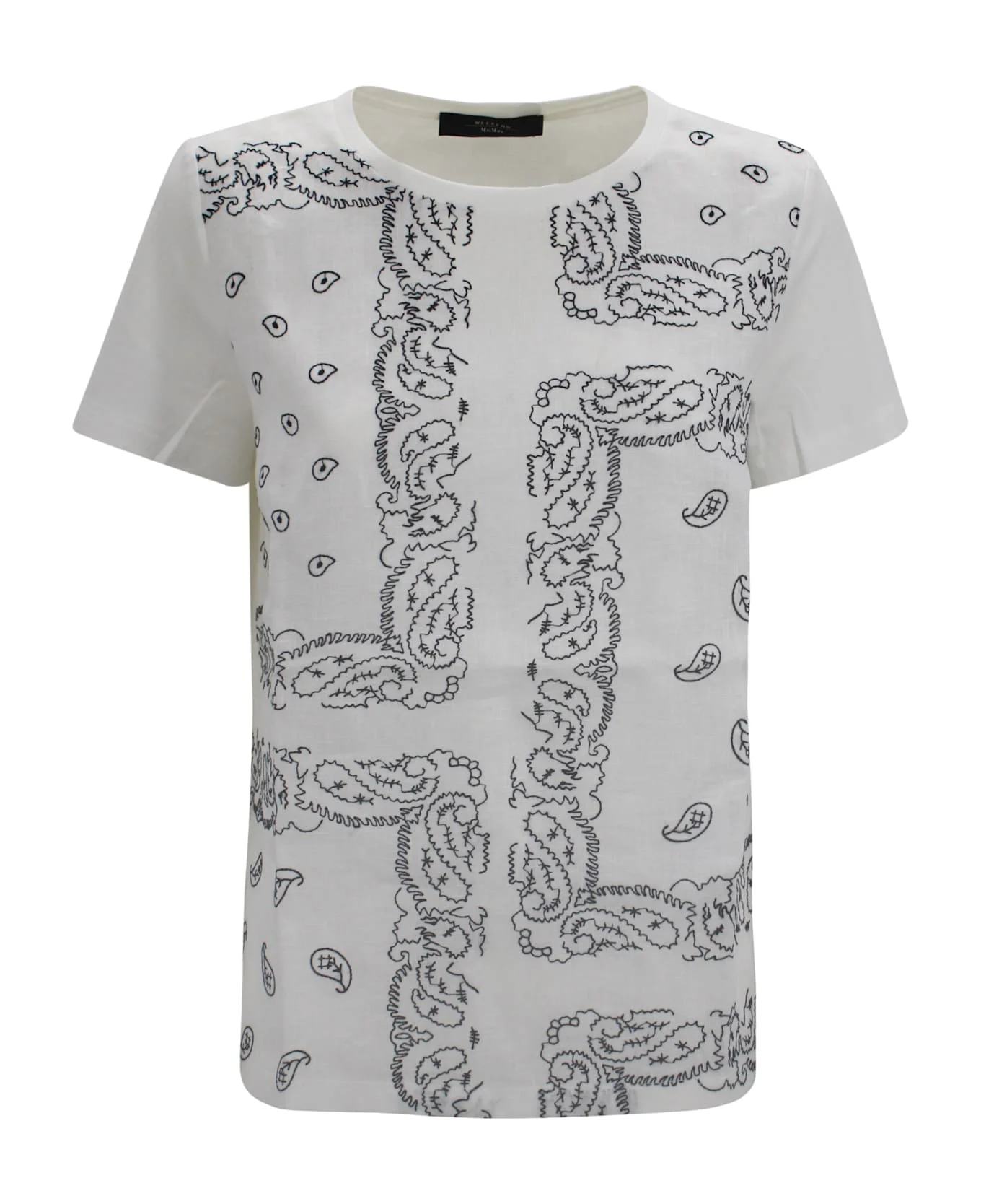 Cotton T-shirt With Embroidered Linen Panel - 1