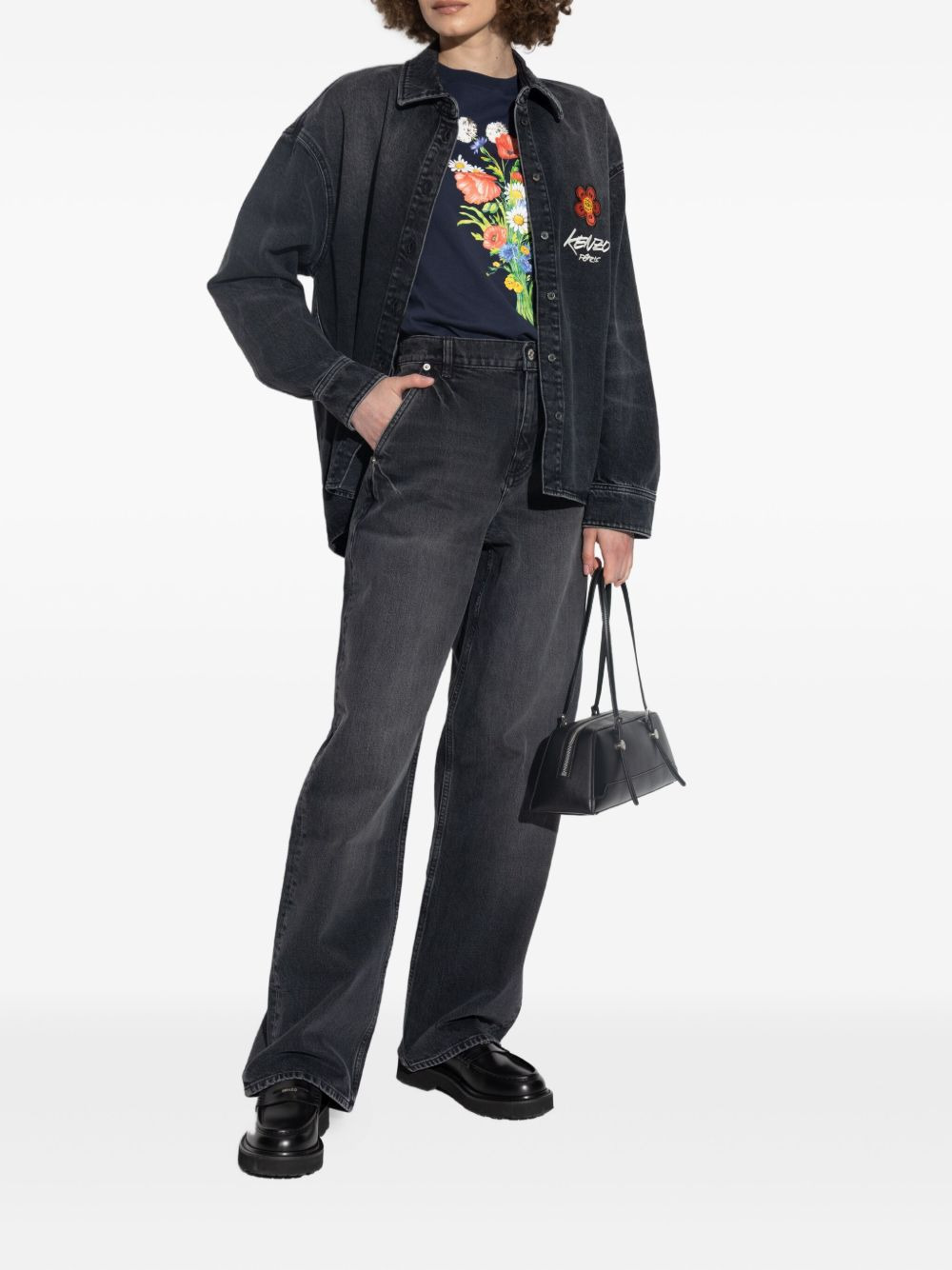 flower-embroidered denim shirt - 2