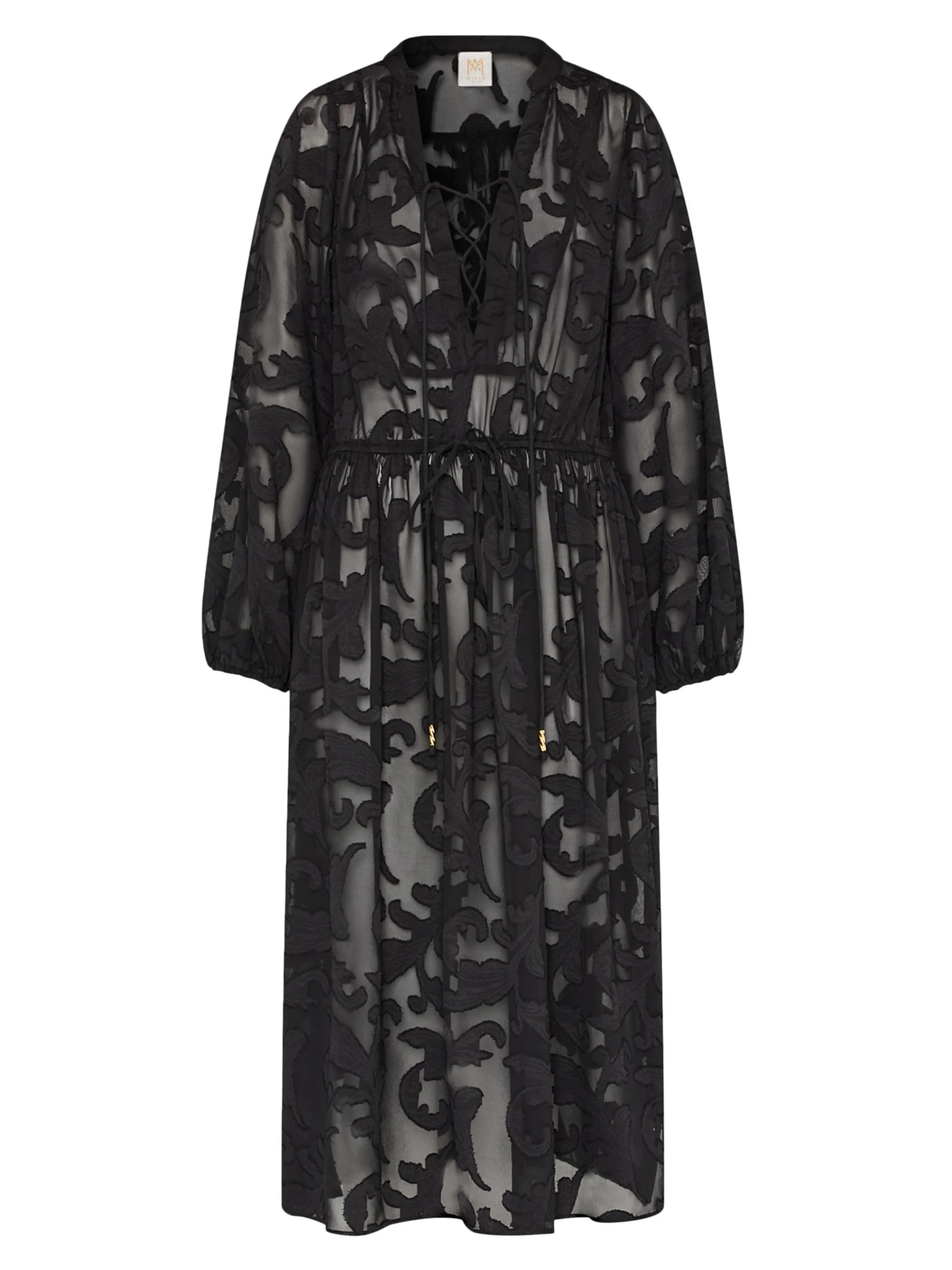 Women's Scroll Burnout Tie-Waist Maxi-Dress - Black - 1