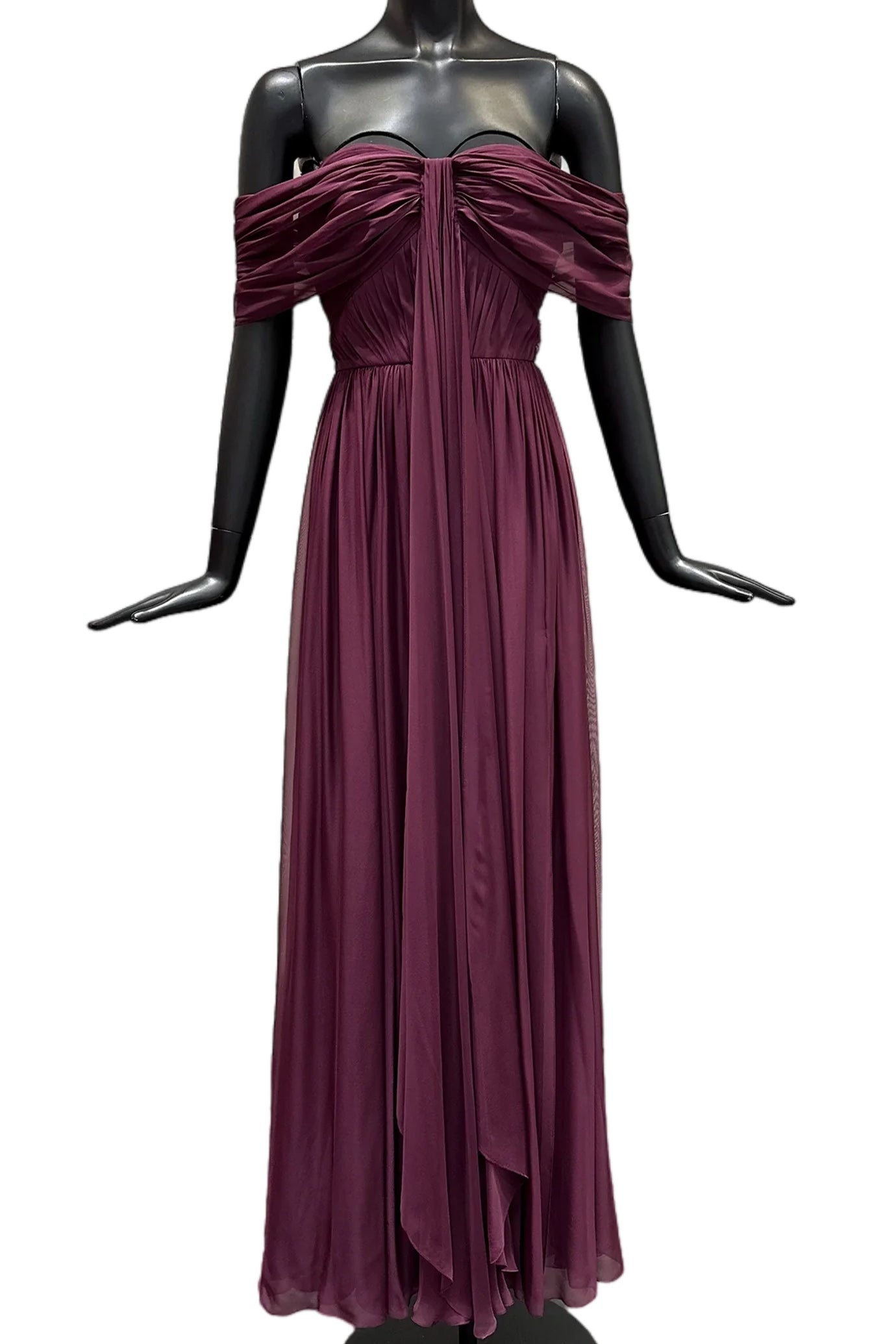 OFF-THE-SHOULDER SILK CHIFFON MAXI DRESS - 8