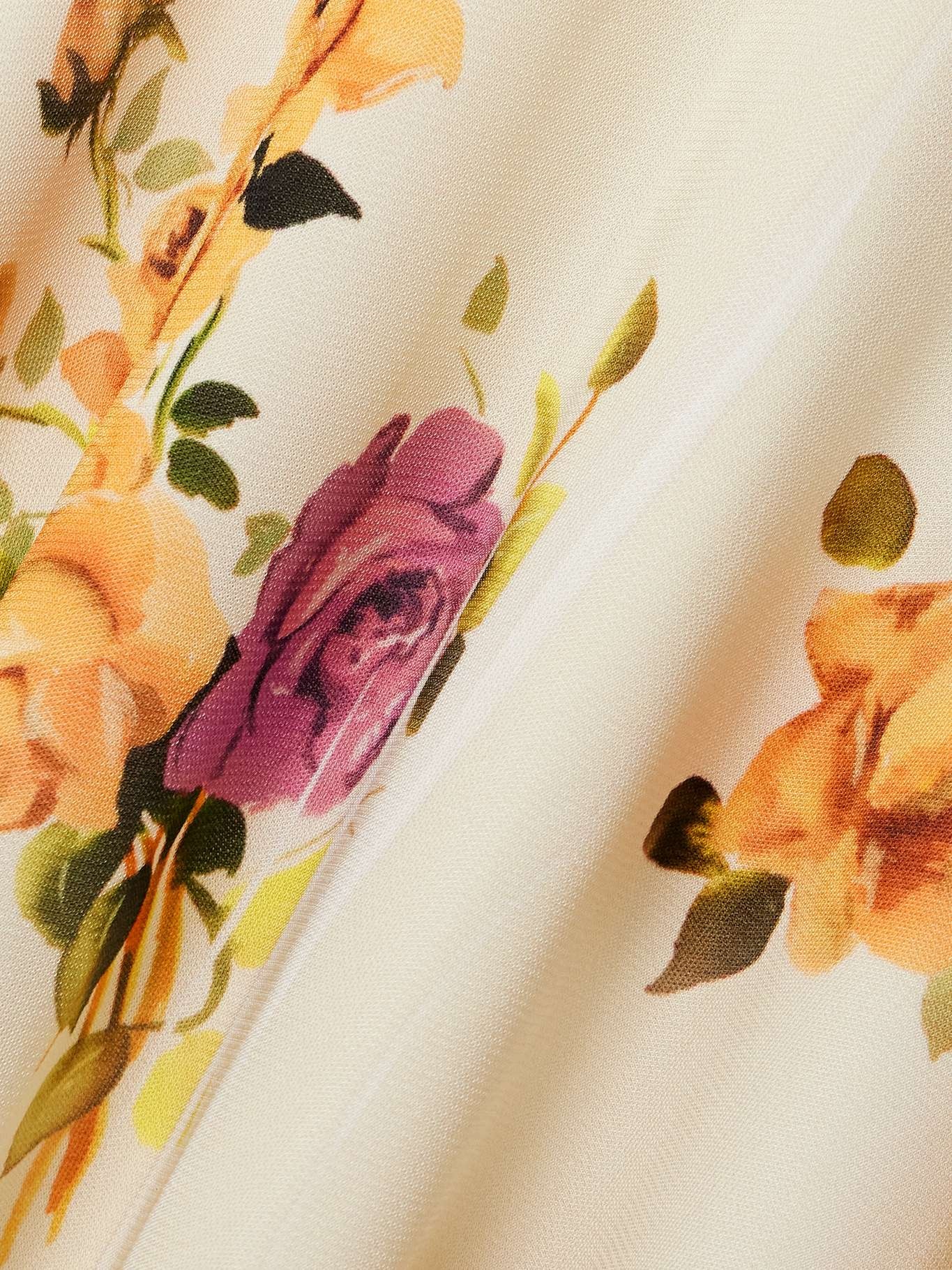 Asymmetric floral-print crepe dress Cream - 4