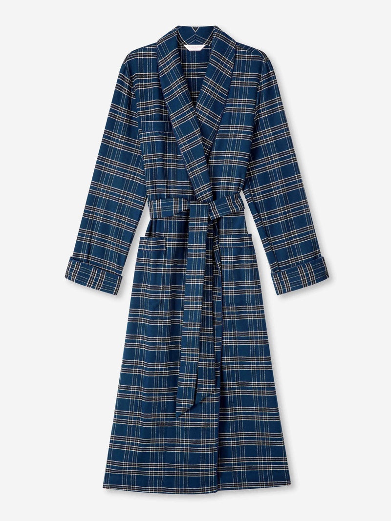 Women's Long Dressing Gown Kelburn 30 Brushed Cotton Navy - 1
