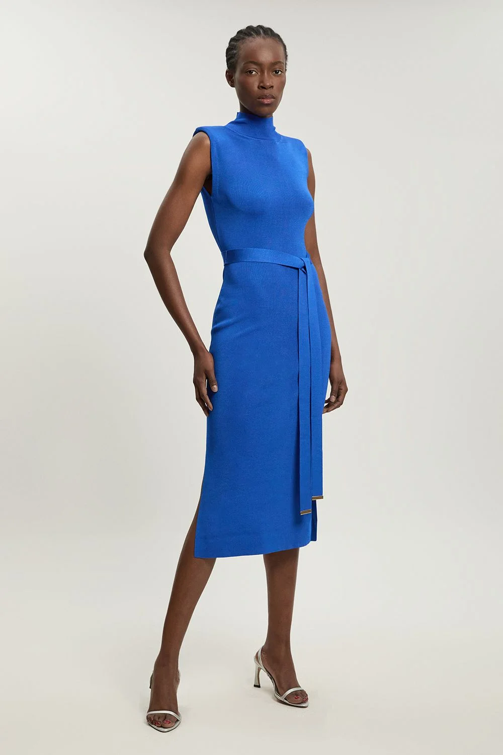 drape knit dress KAREN MILLEN Slinky Power Shoulder Sleeveless Funnel - BKK30165-119 dress-black