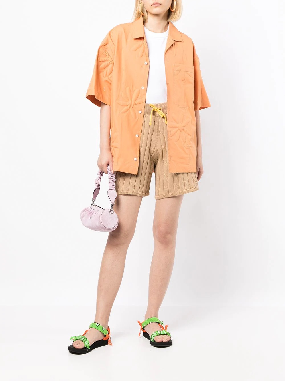 drawstring cable-knit shorts - 2