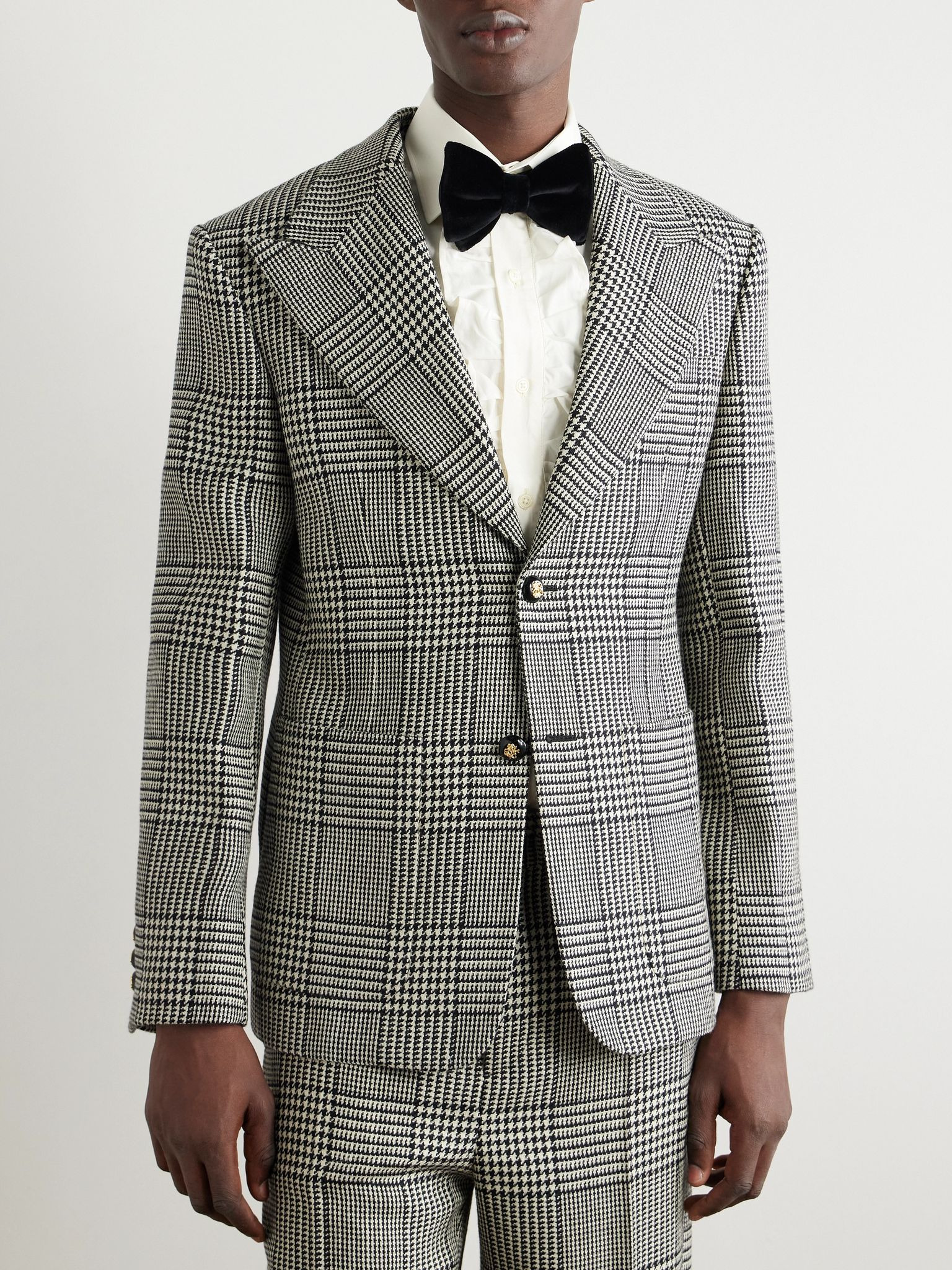 Prince of Wales Checked Wool Suit Jacket Gray - 3