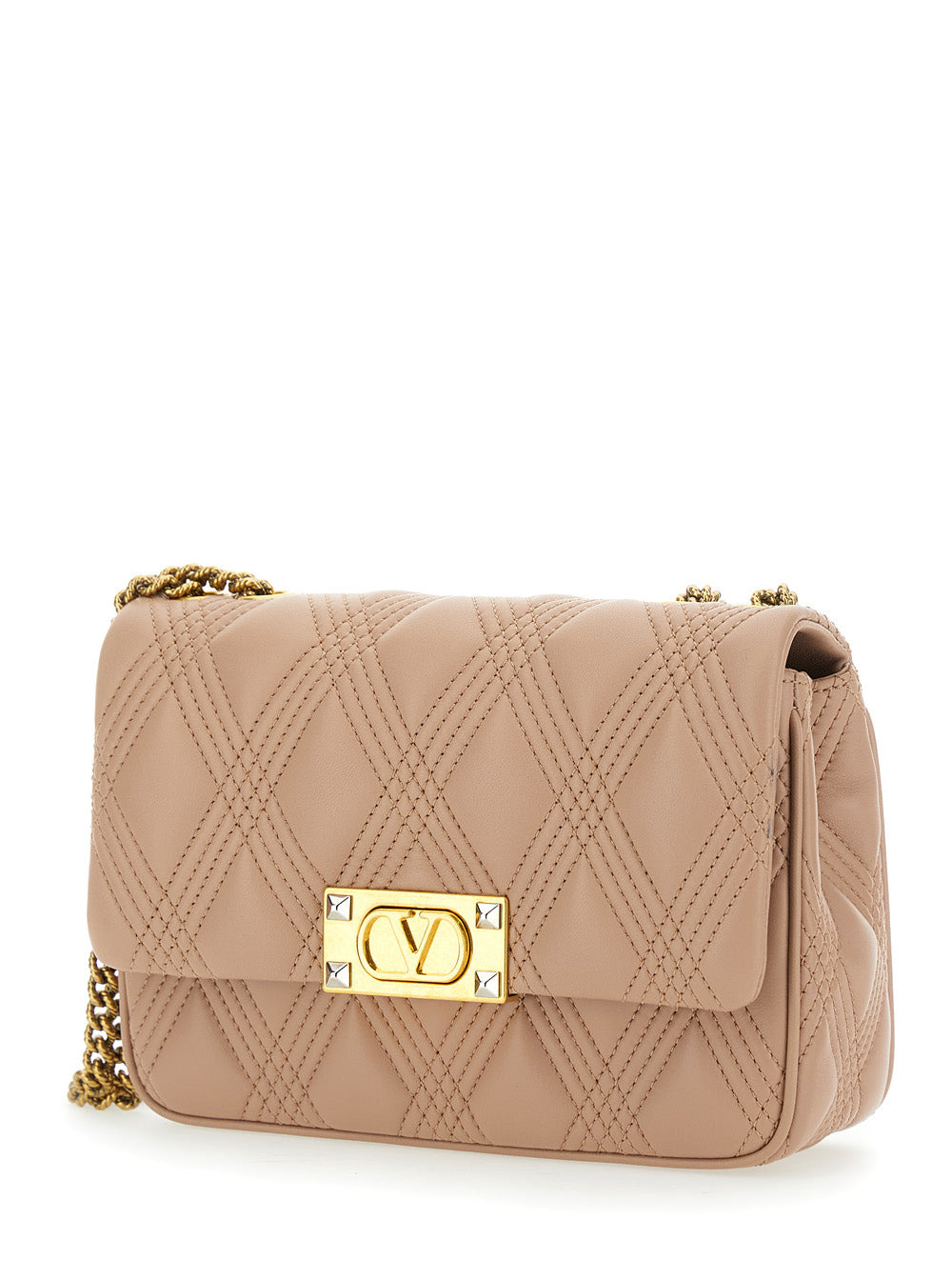 Valentino Garavani Women 'Quiltie 67' Pink Shoulder Bag With Vlogo Metallic Plate On The Front In Qu - 2