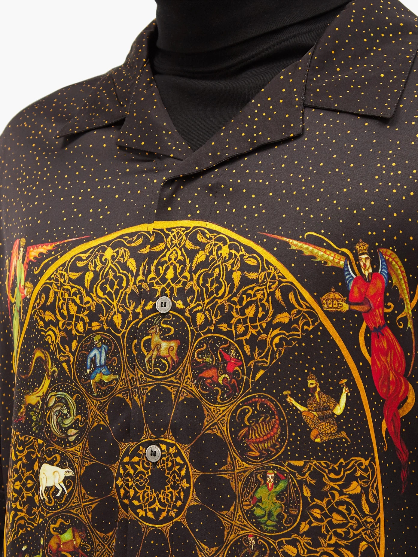 Zodiac-print satin bowling shirt - 4