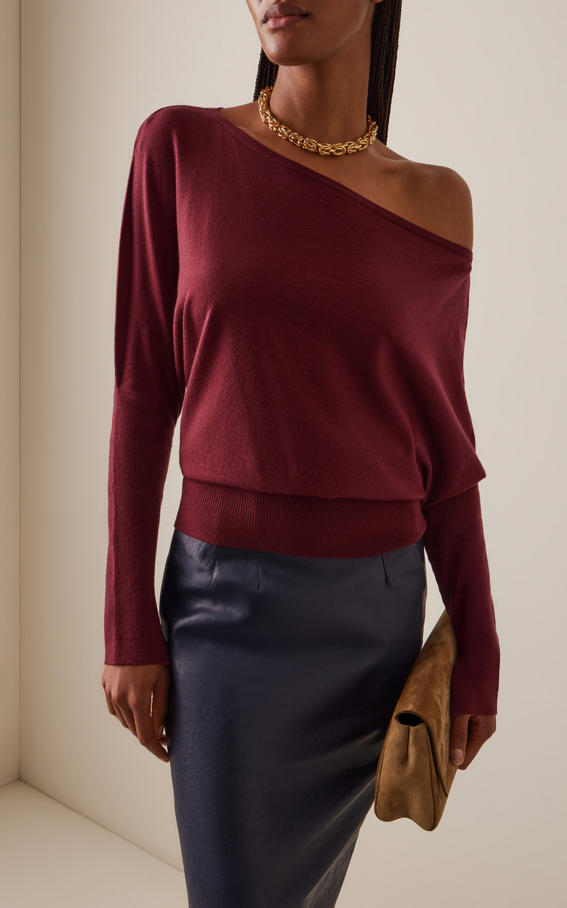 SIMKHAI Lavina Off-The-Shoulder Wool Sweater burgundy outlook