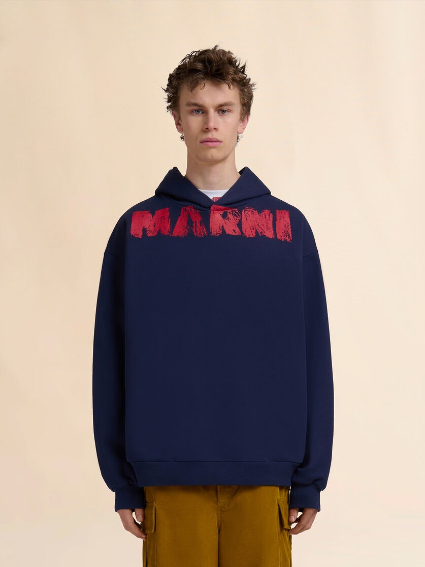 BLUE COTTON HOODIE WITH MARNI MONOLITH PRINT - 2