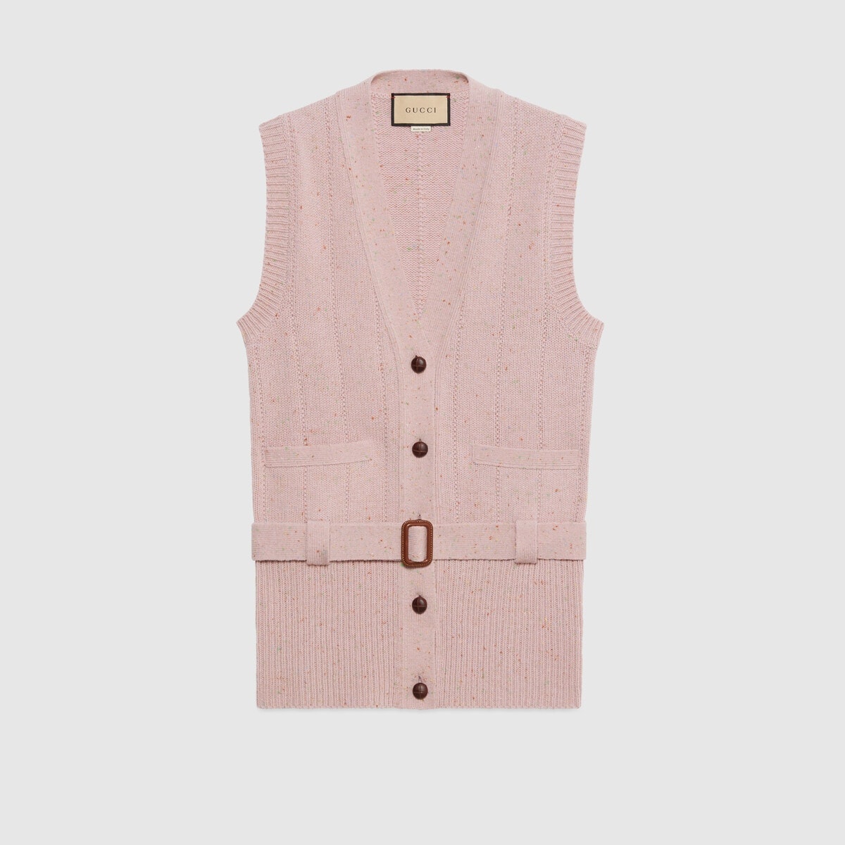 Belted rib wool knit vest - 1