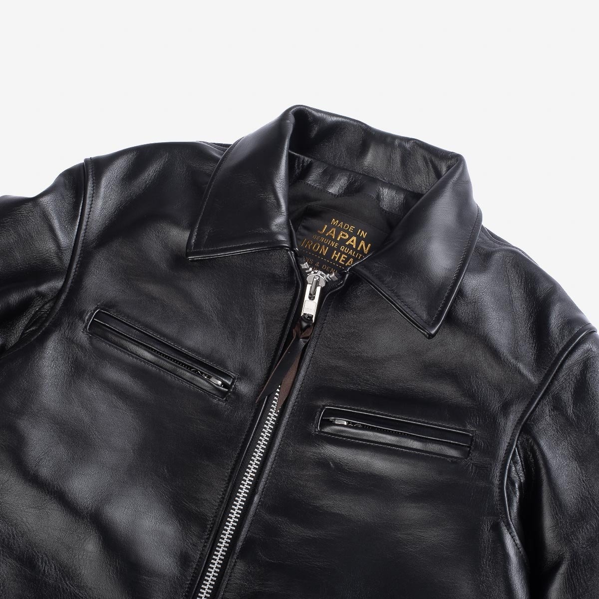 IHJ-54-BLK Japanese Horsehide Rider’s Jacket with Collar - Black (Tea-Core Dyed) - 7