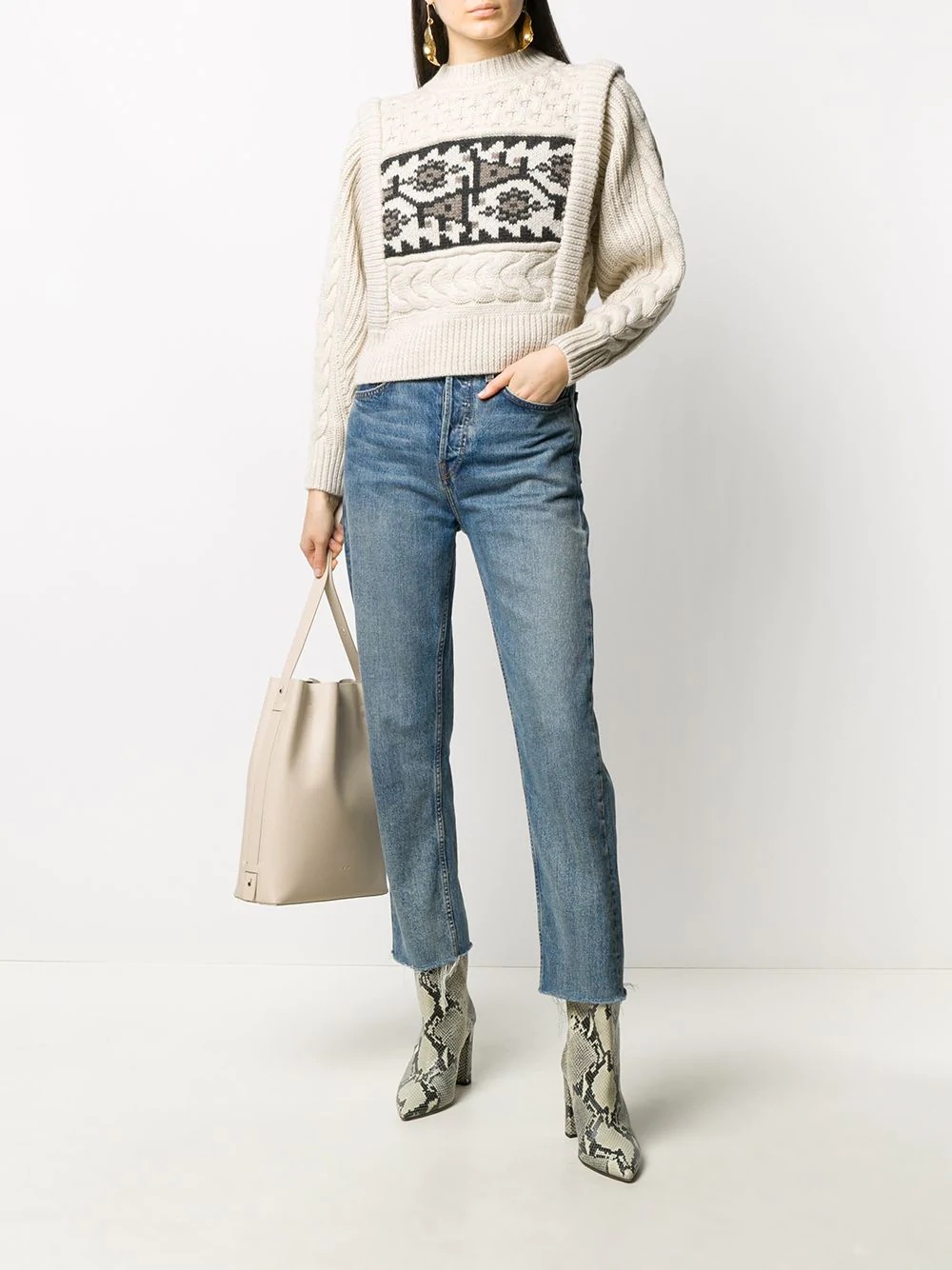 cropped intarsia cable knit jumper - 2