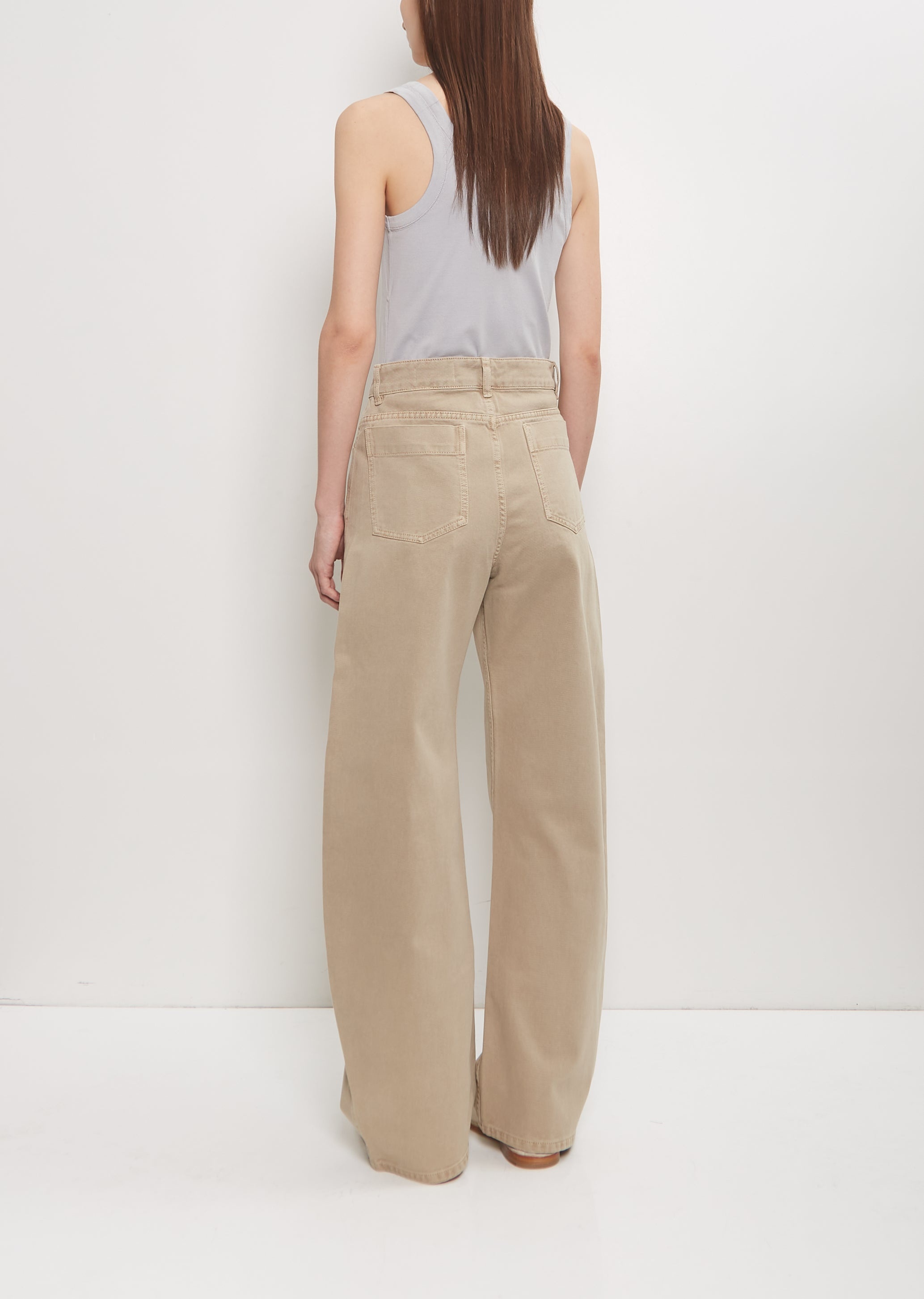Denim High Waisted Curved Pants — Natural Beige - 4