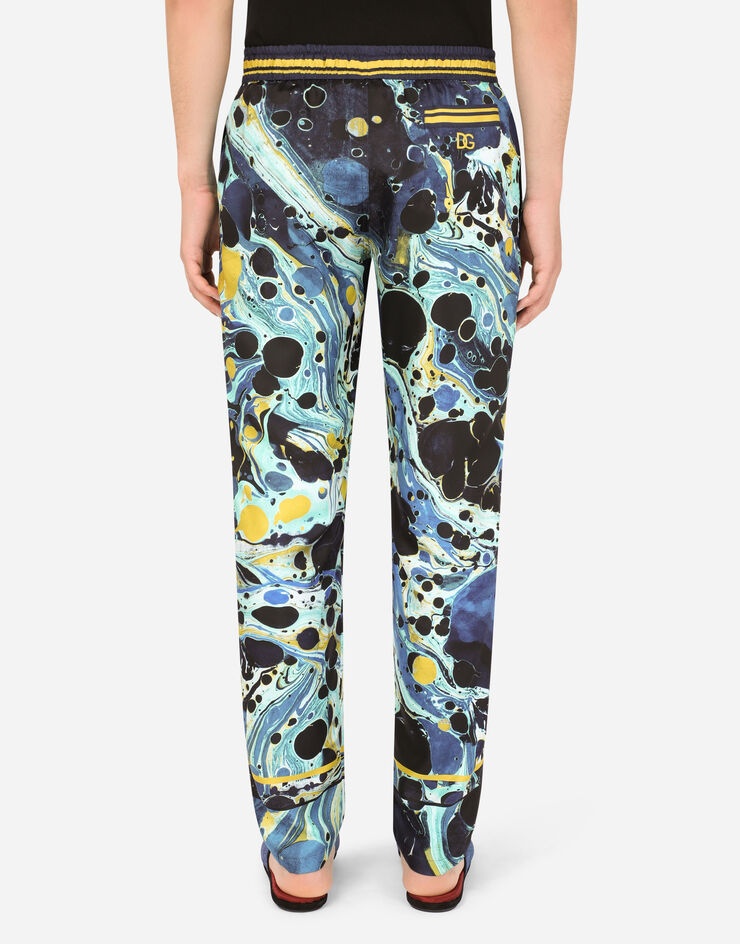 Silk jogging pants with blue marbled print - 2