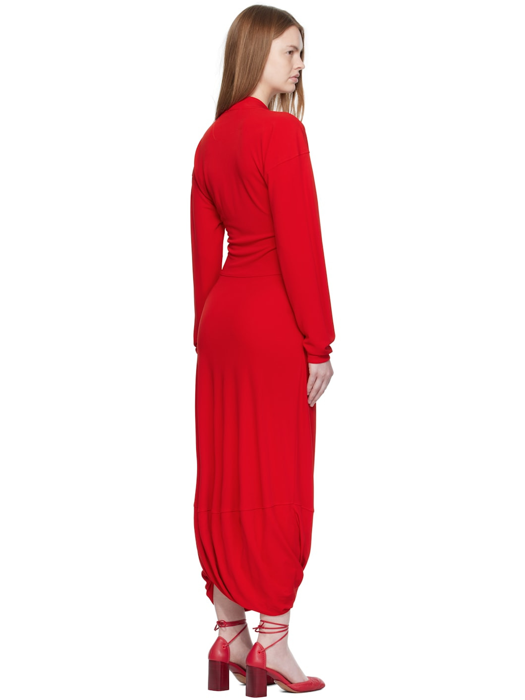 Red V Neck Maxi Dress - 3