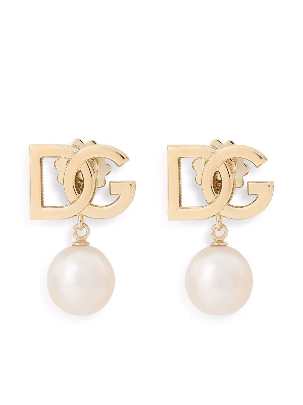 18kt yellow gold pearl-embellished logo earrings - 1