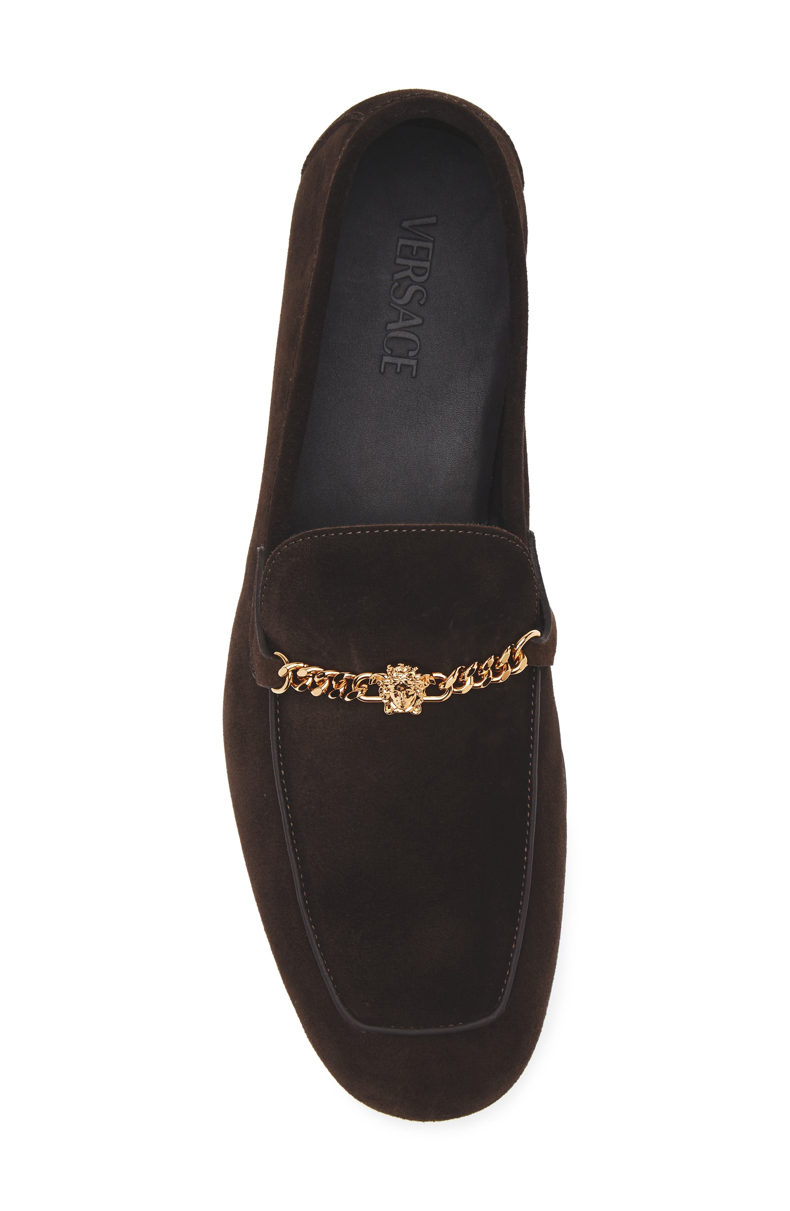 Versace Medusa Chain Suede Loafer in Ebano-Versace Gold at Nordstrom - 5