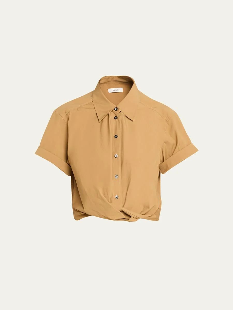 Lily Cropped Twist-Front Poplin Shirt - 1
