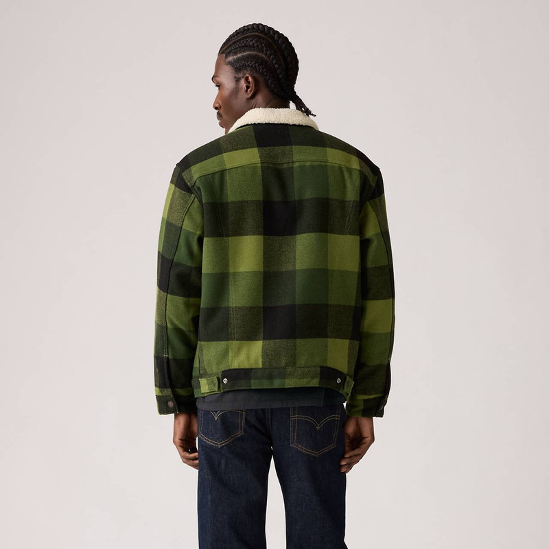 RELAXED FIT SHERPA PLAID TRUCKER JACKET 3