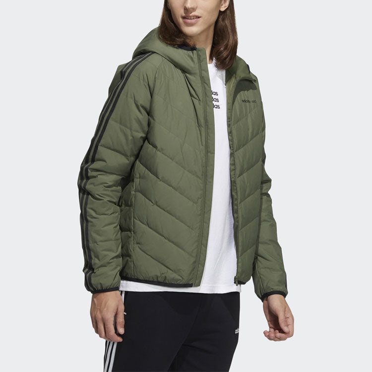 Men's adidas neo 3s Lw Down Jk Stay Warm Sports Hooded Down Jacket Dark Olive Green H45255 - 2