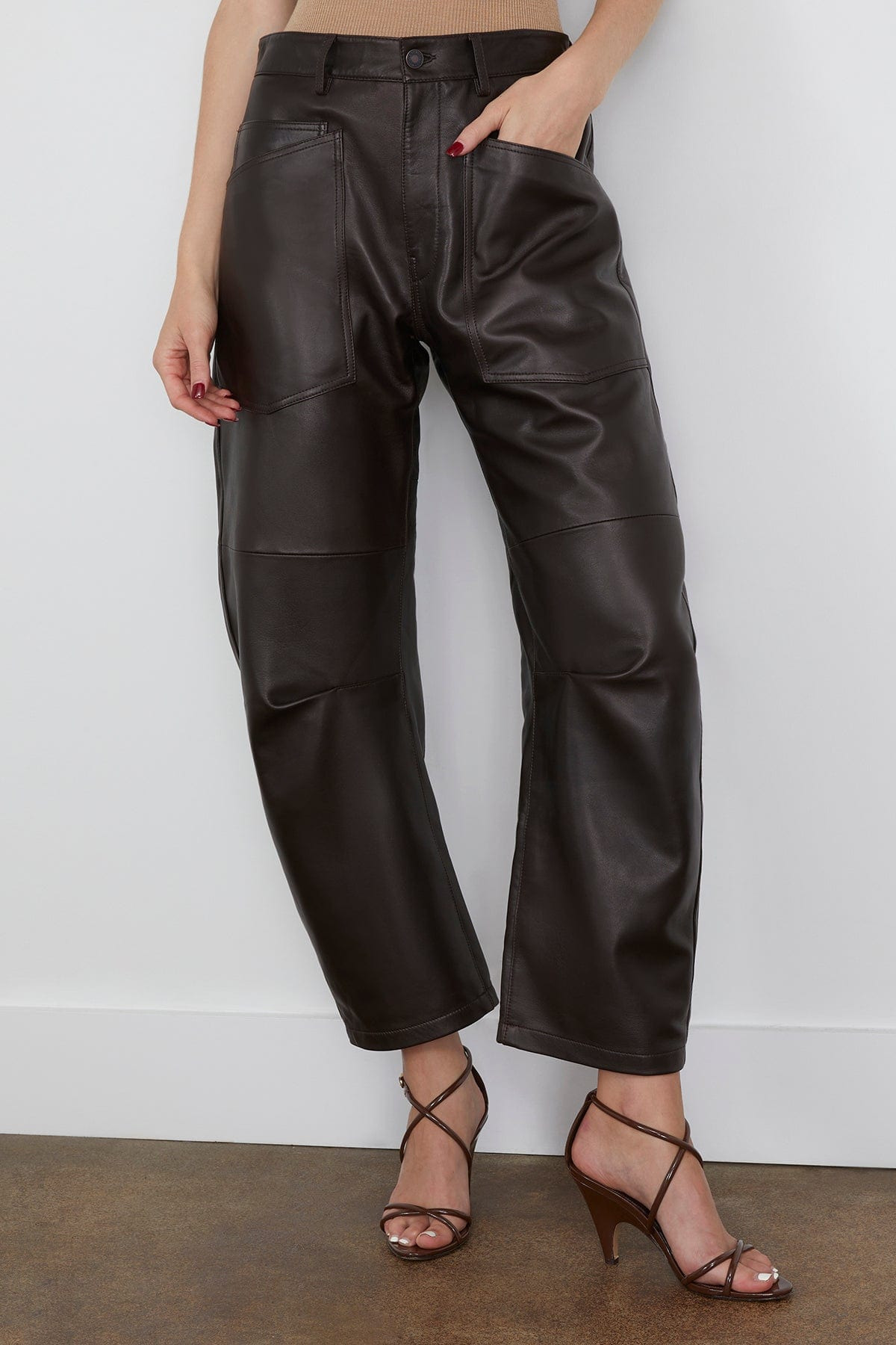 Shon Leather Pant in Dark Brown - 3