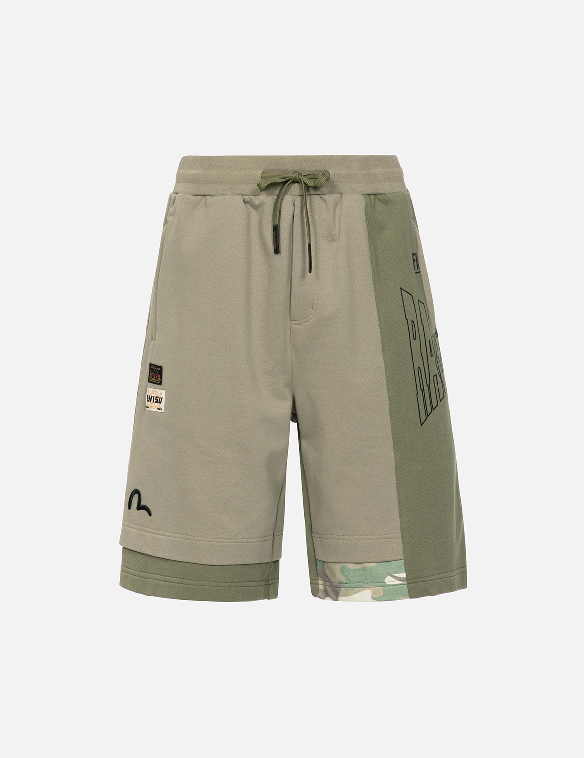 LOGO PRINT AND SEAGULL EMBROIDERY PATCHWORK SWEAT SHORTS - 1