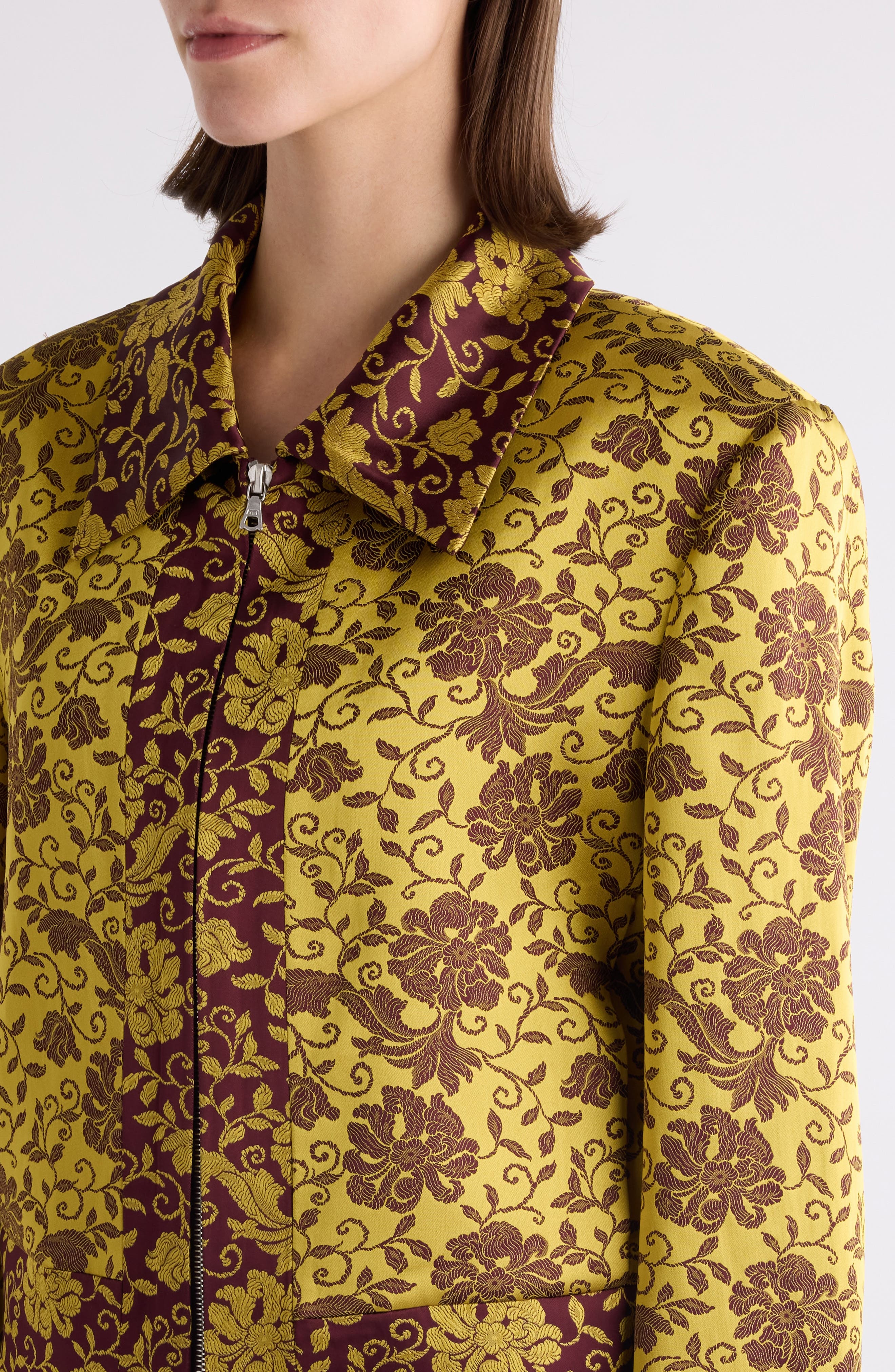 Dries Van Noten Floral Jacquard Crop Satin Jacket in Ocra at Nordstrom - 5