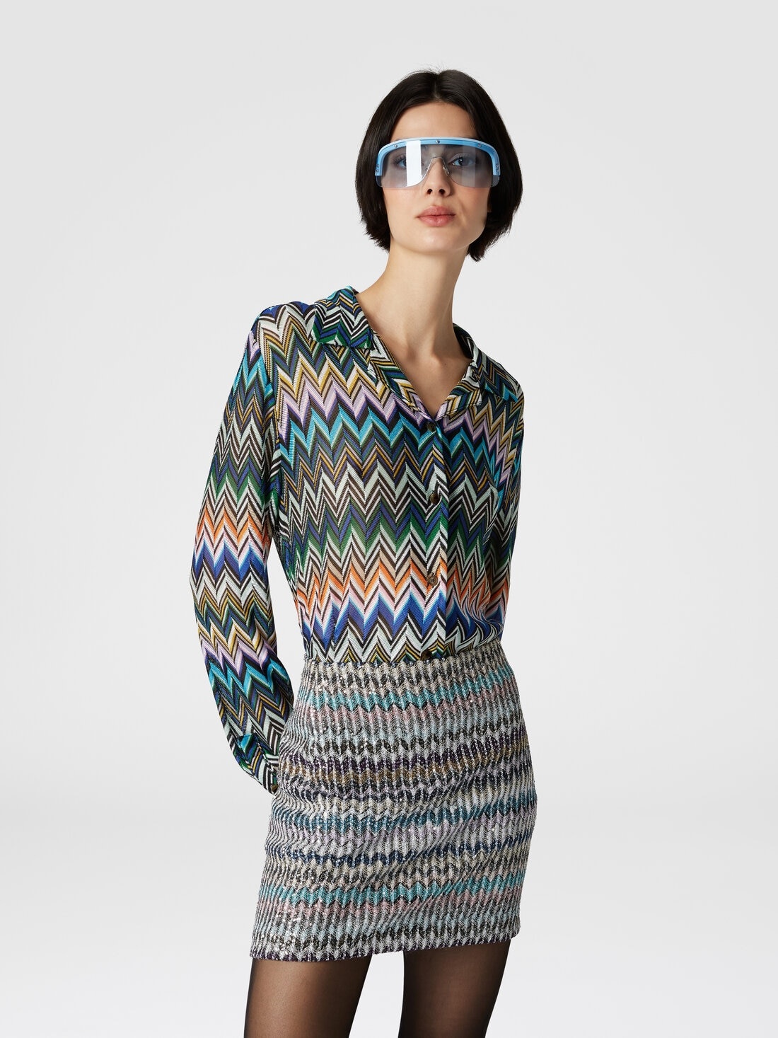 Bowling-cut shirt in zig zag viscose - 4