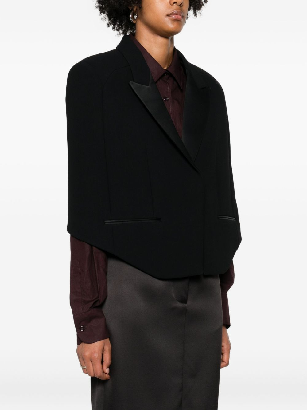 satin-lapel cropped jacket - 3