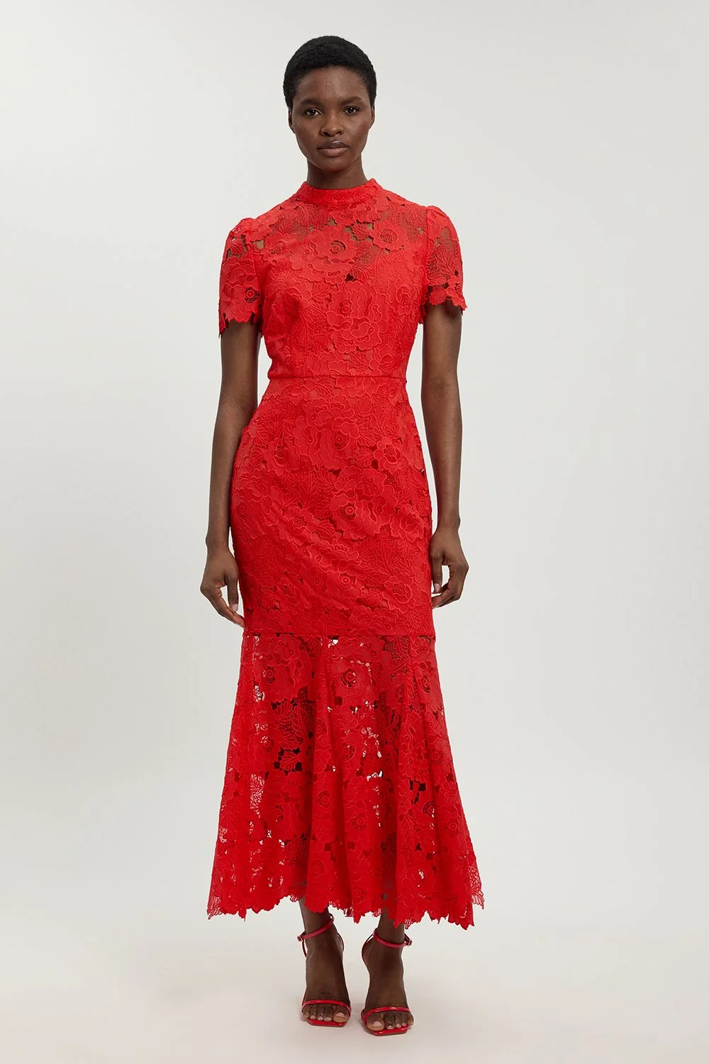 Guipure Lace High Neck Woven Midi Dress - 1