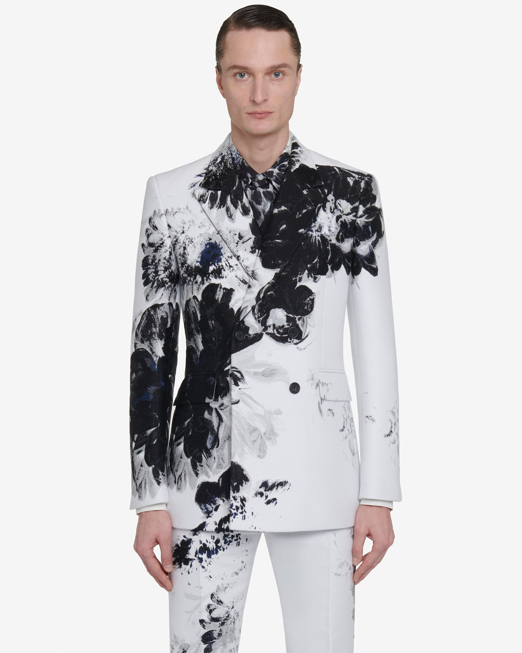 Men's Dutch Flower Double-breasted Jacket in Black/white - 5