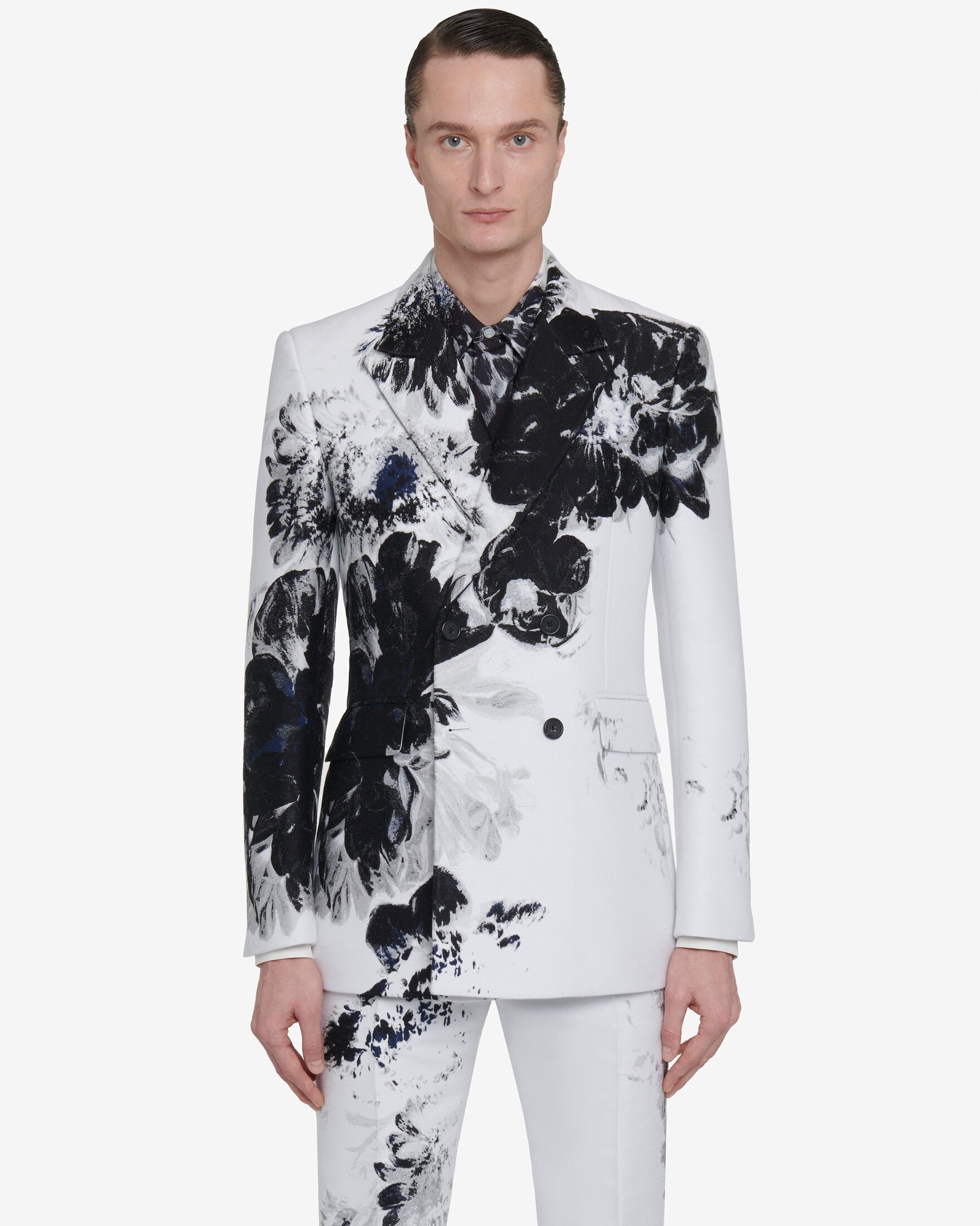 Men's Dutch Flower Double-breasted Jacket in Black/white