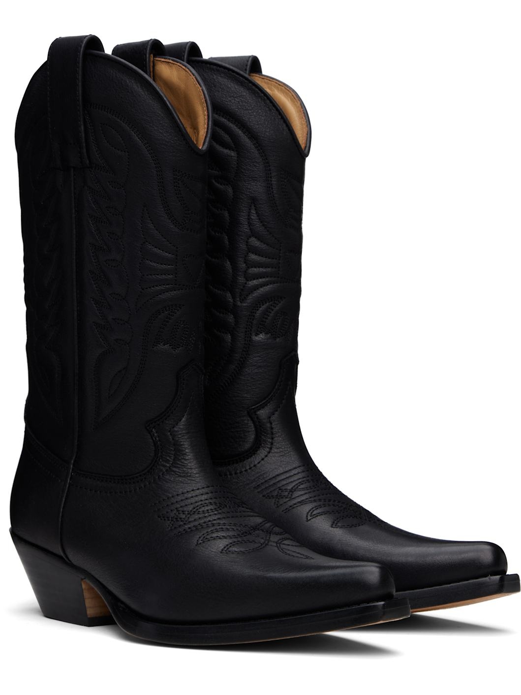 Black Embroidered Cowboy Boots - 4