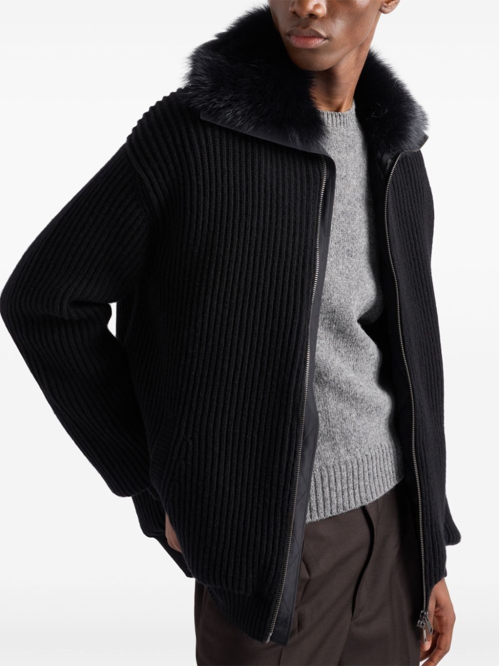 faux-fur collar cardigan - 4