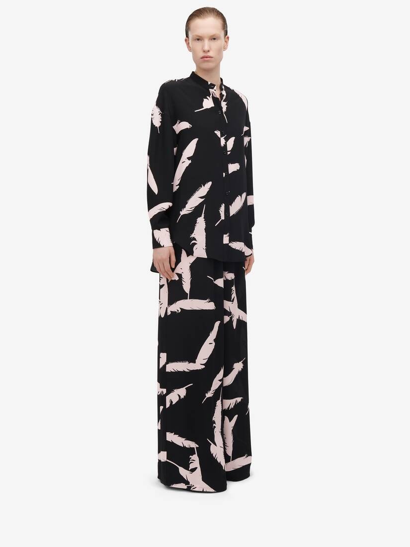 Women's Feather Cocoon Sleeve Shirt in Black/pink - 4
