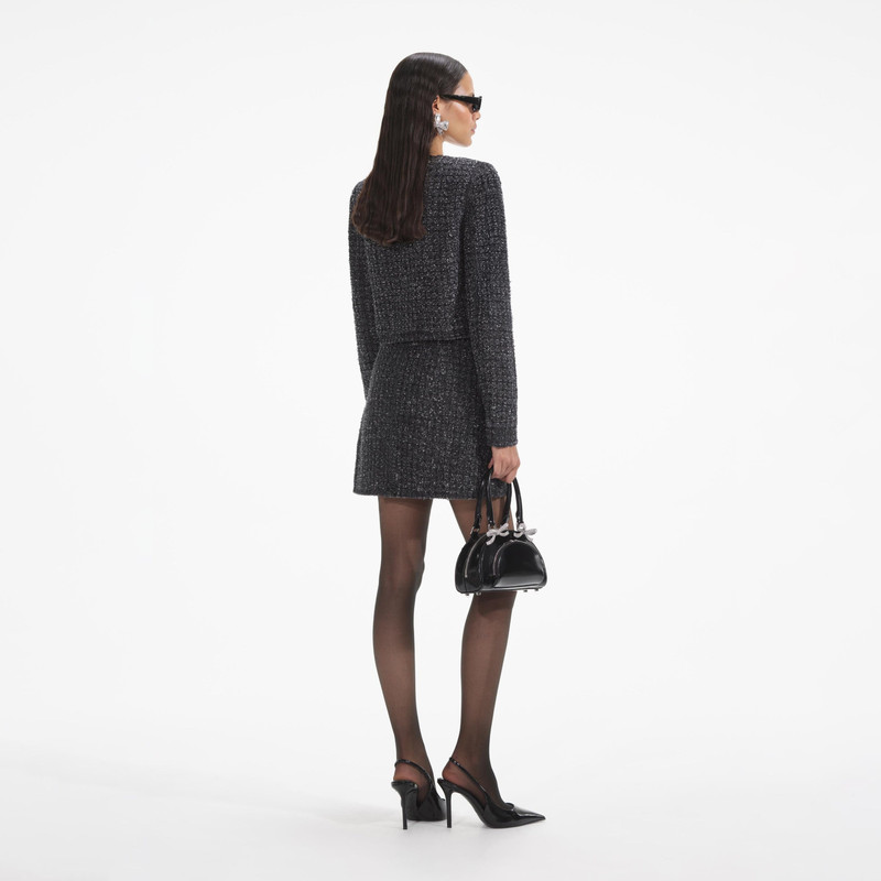 self-portrait Black Textured Denim Jacket outlook