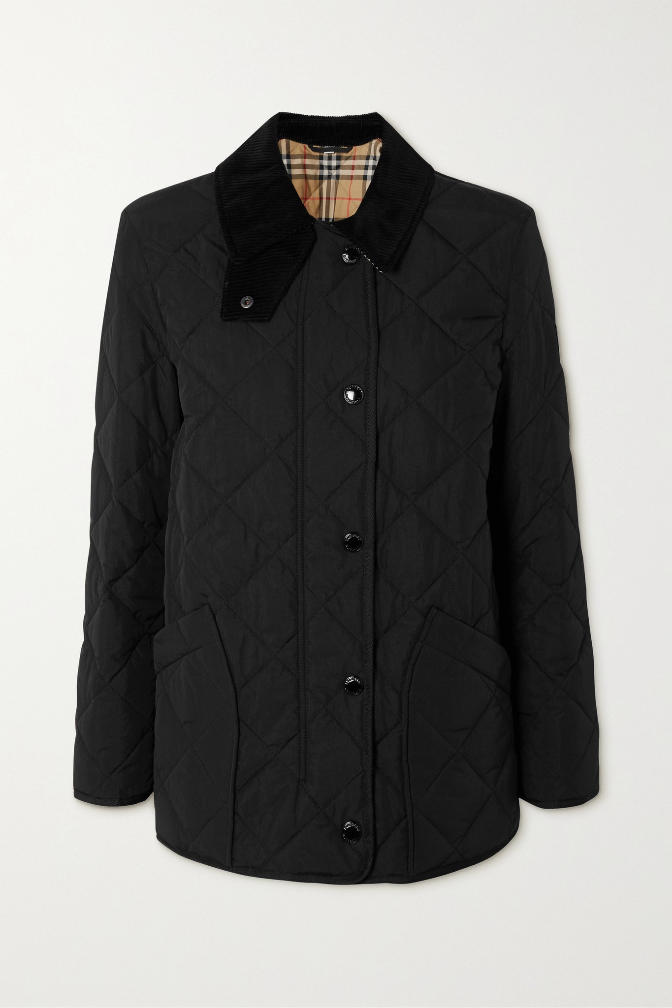 Corduroy-trimmed quilted shell jacket - 1