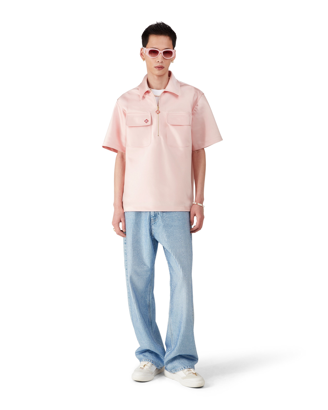 Satin Quarter Zip Short Sleeve Shirt | Casablanca Paris - 2