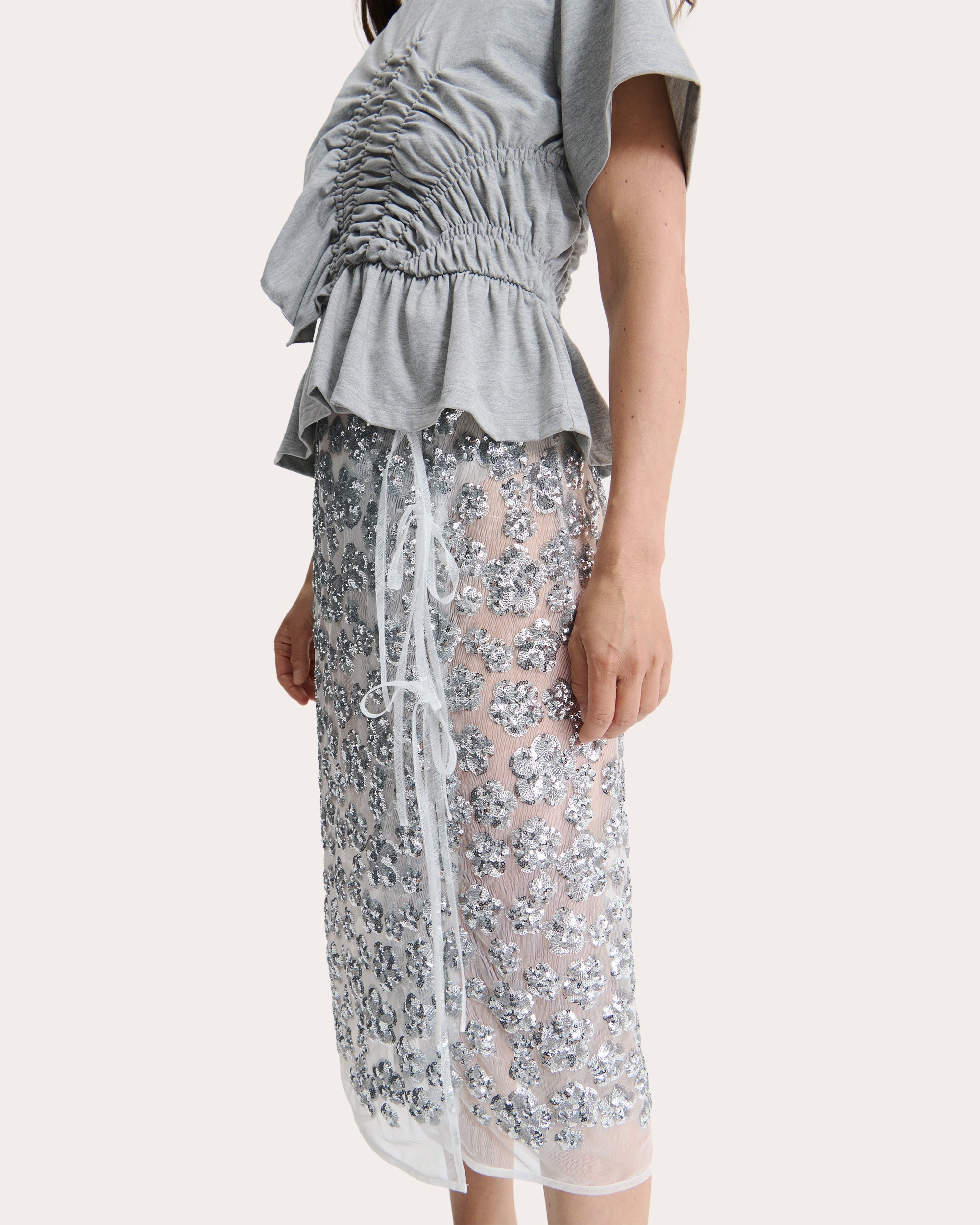 Ariana Sheer Floral Sequin Midi Wrap Skirt - 2