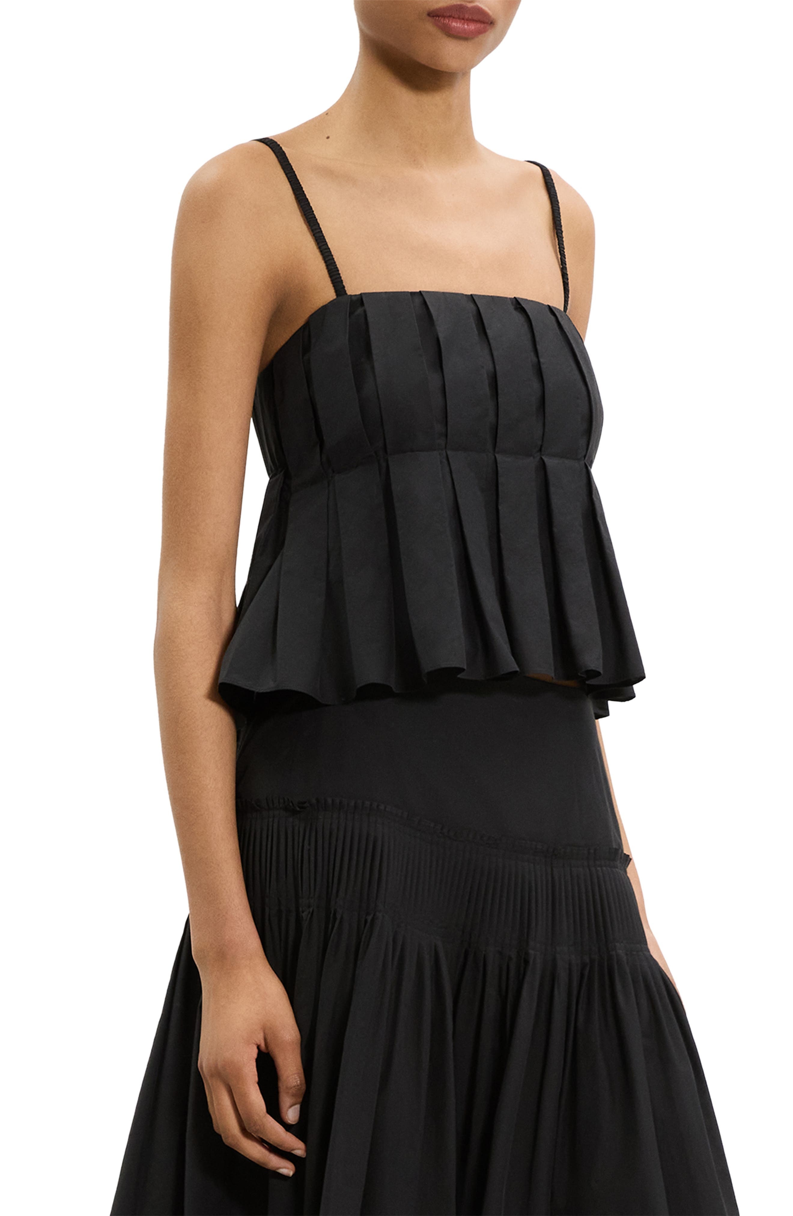 Theory Box Pleat Babydoll Camisole in Black at Nordstrom - 3