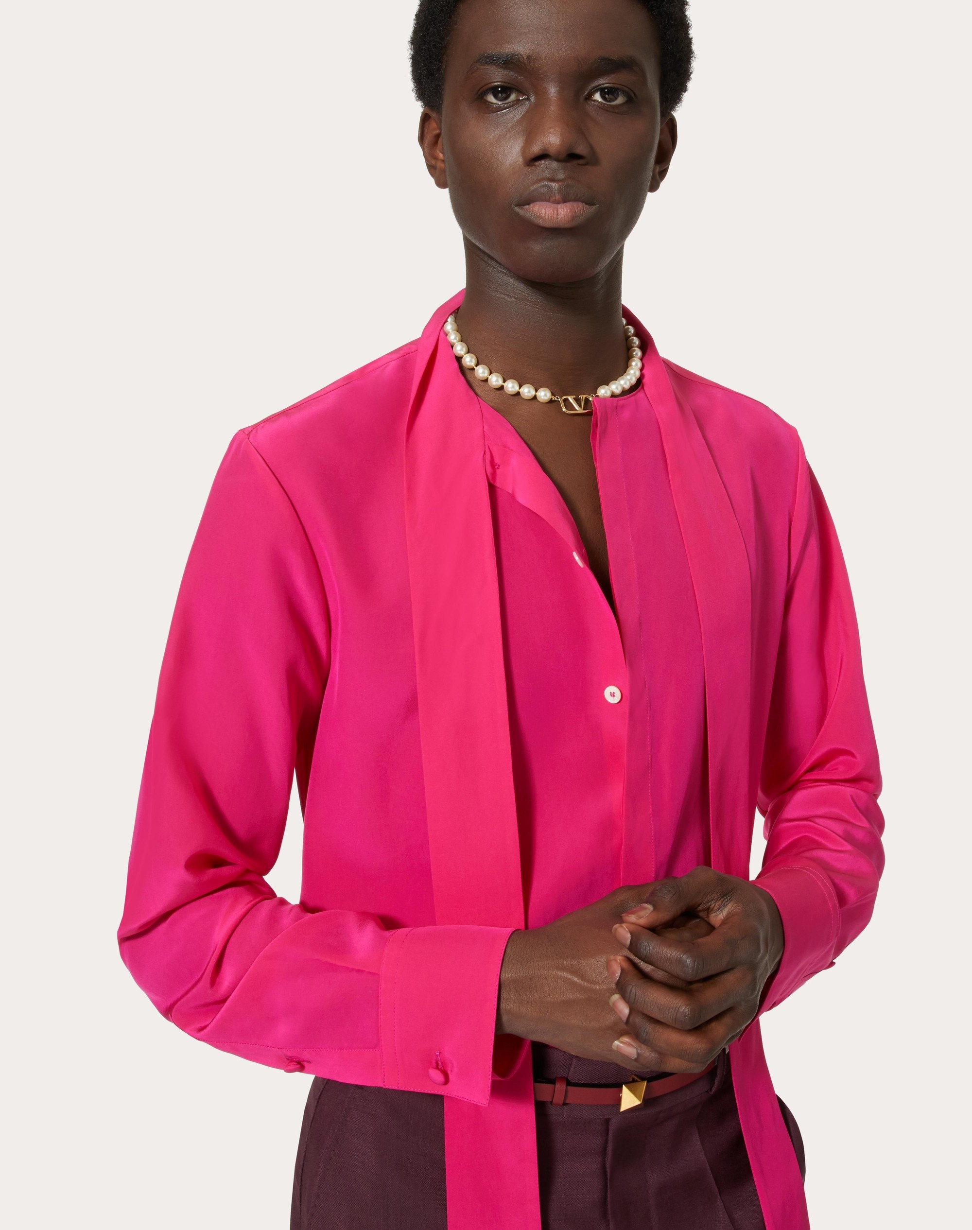 WASHED SILK SHIRT WITH NECK TIE - 5