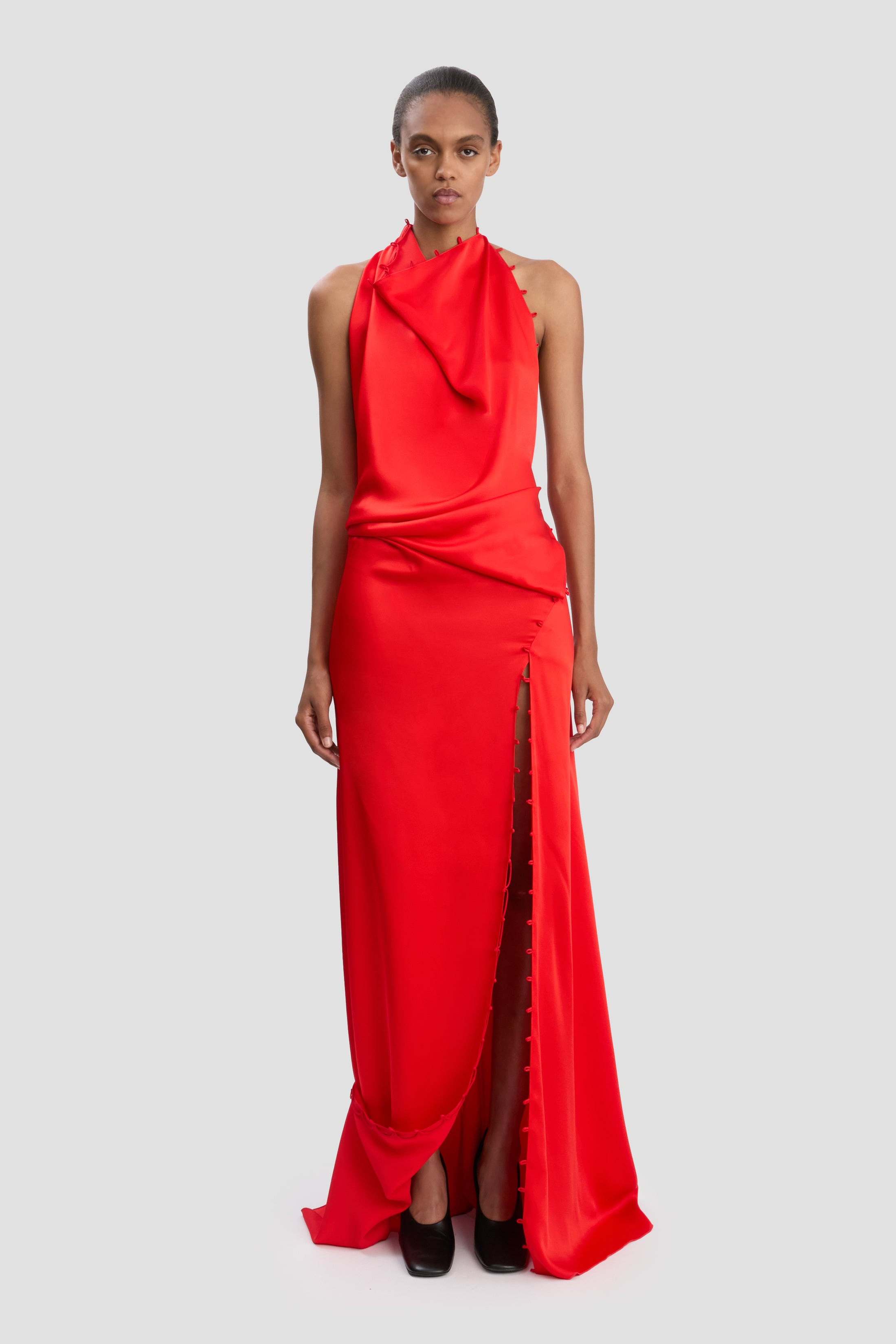 Rouleaux Detail Sleeveless Gown In Cayenne - 8
