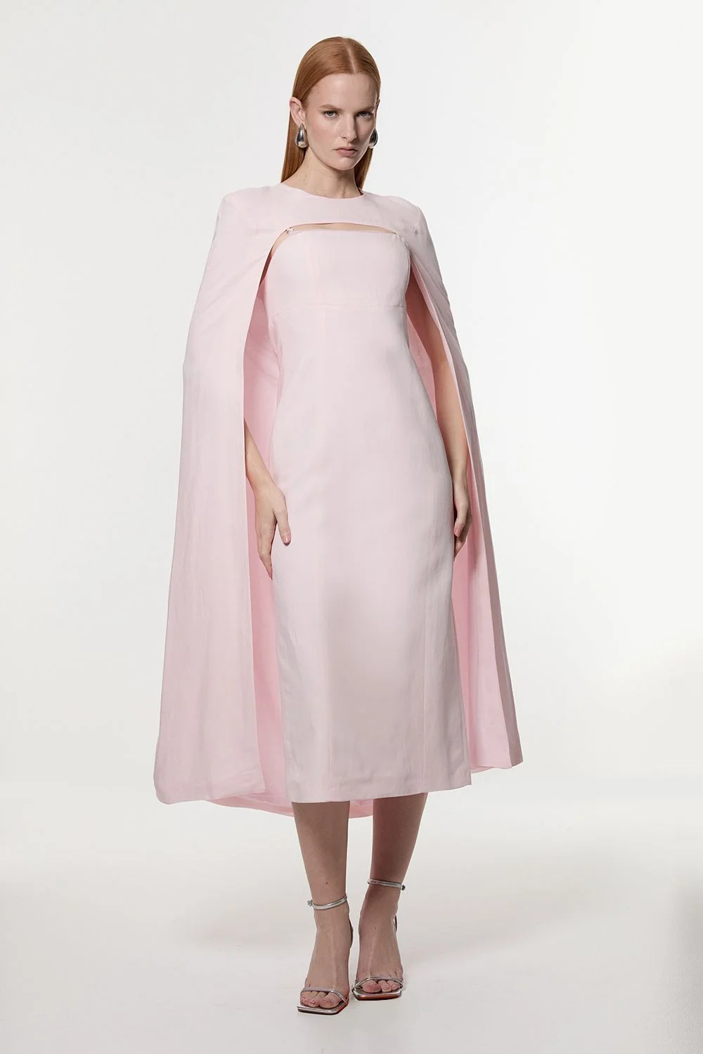 Premium Tailored Linen Drama Cape Midi Dress - 1