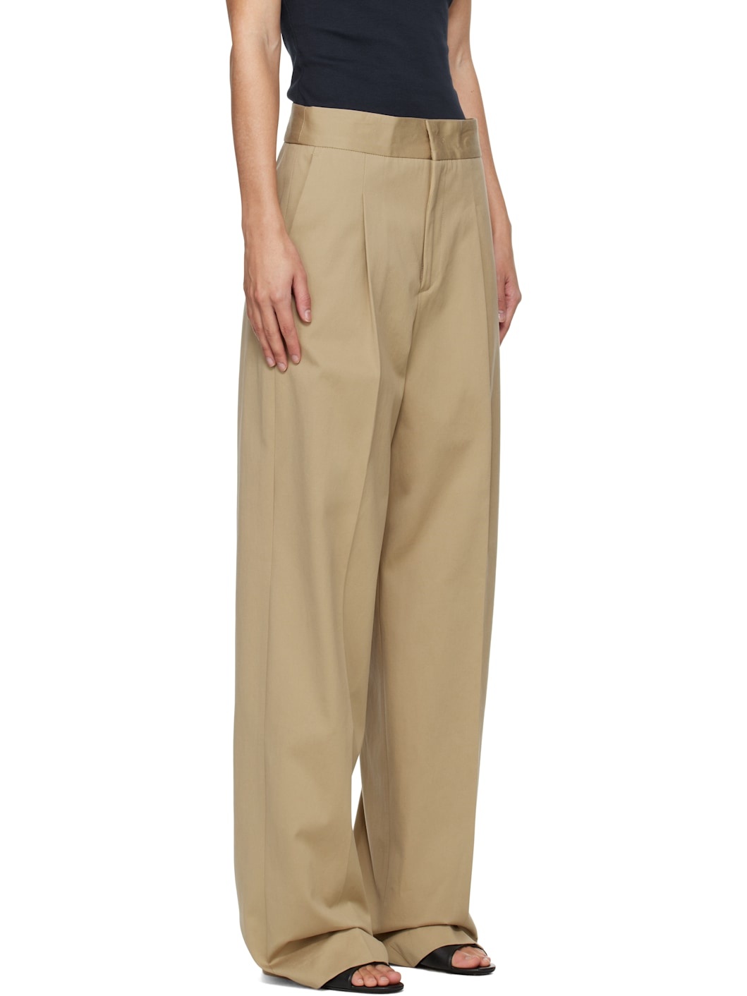 Beige Faille Pleats Trousers - 2