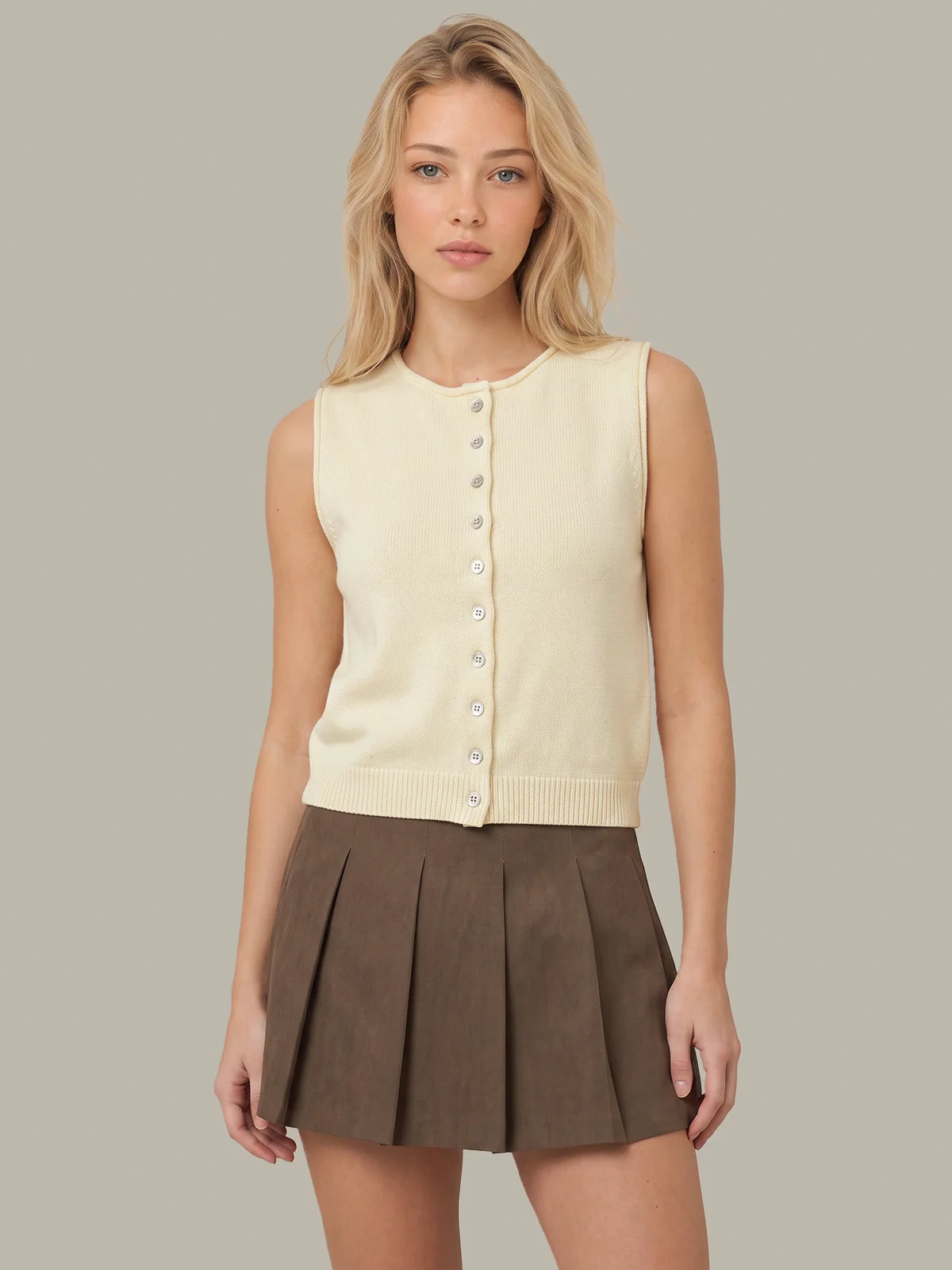Cotton Button Front Vest - 1